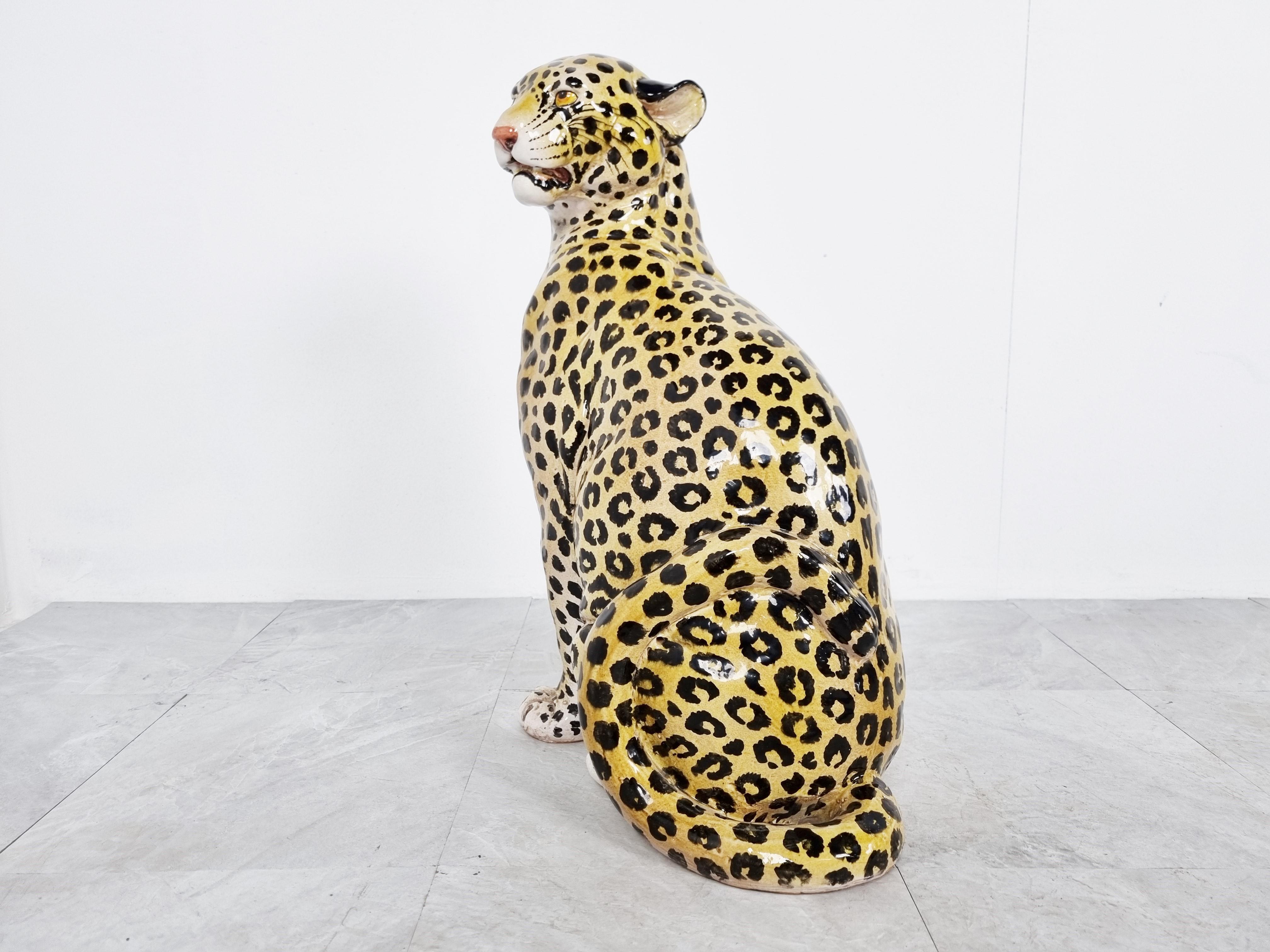 Italian Glazed Terracotta Leopard Figure, 1960s 1