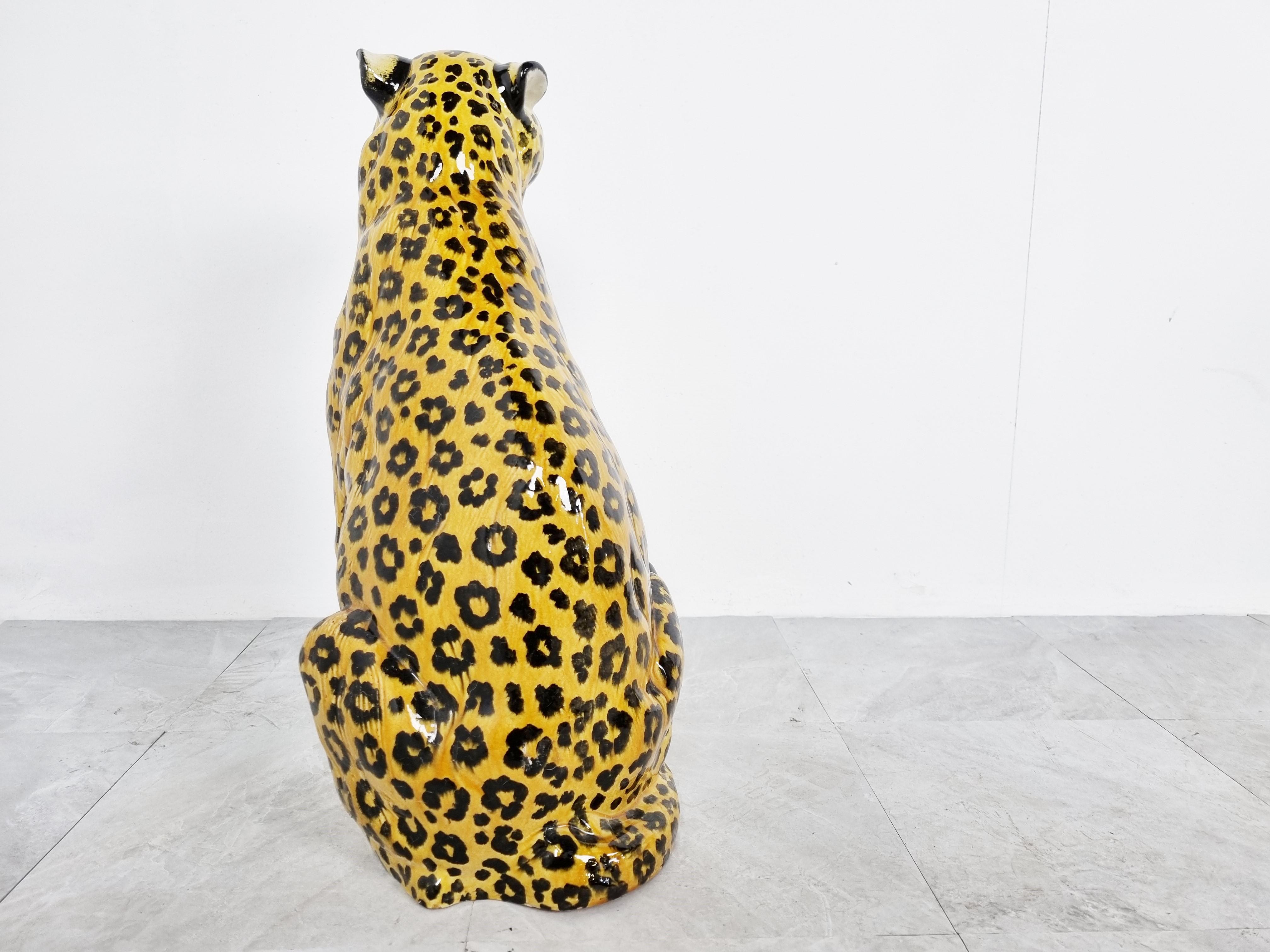 Italian Glazed Terracotta Leopard Figure, 1960s For Sale 1