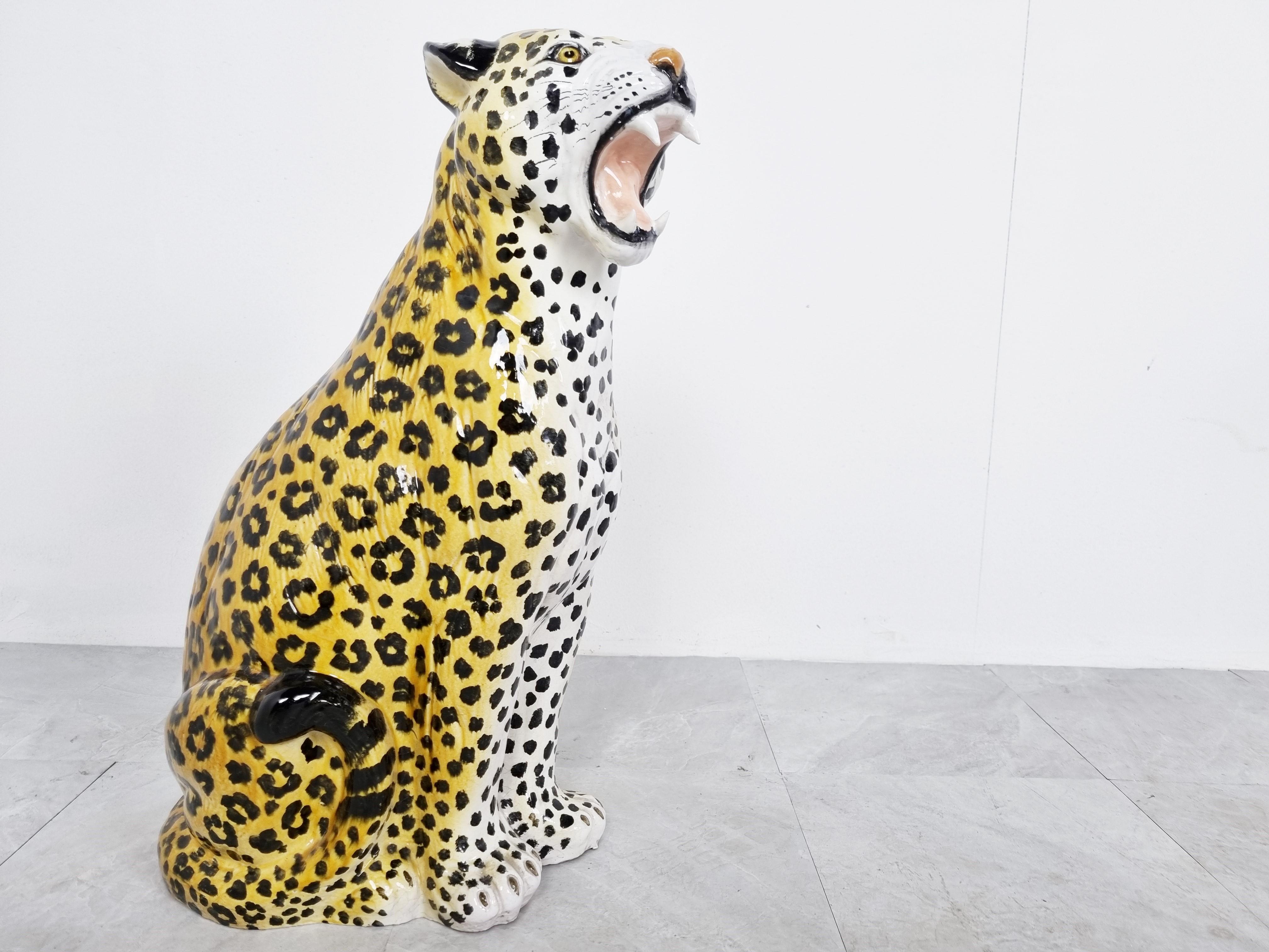 Italian Glazed Terracotta Leopard Figure, 1960s For Sale 2