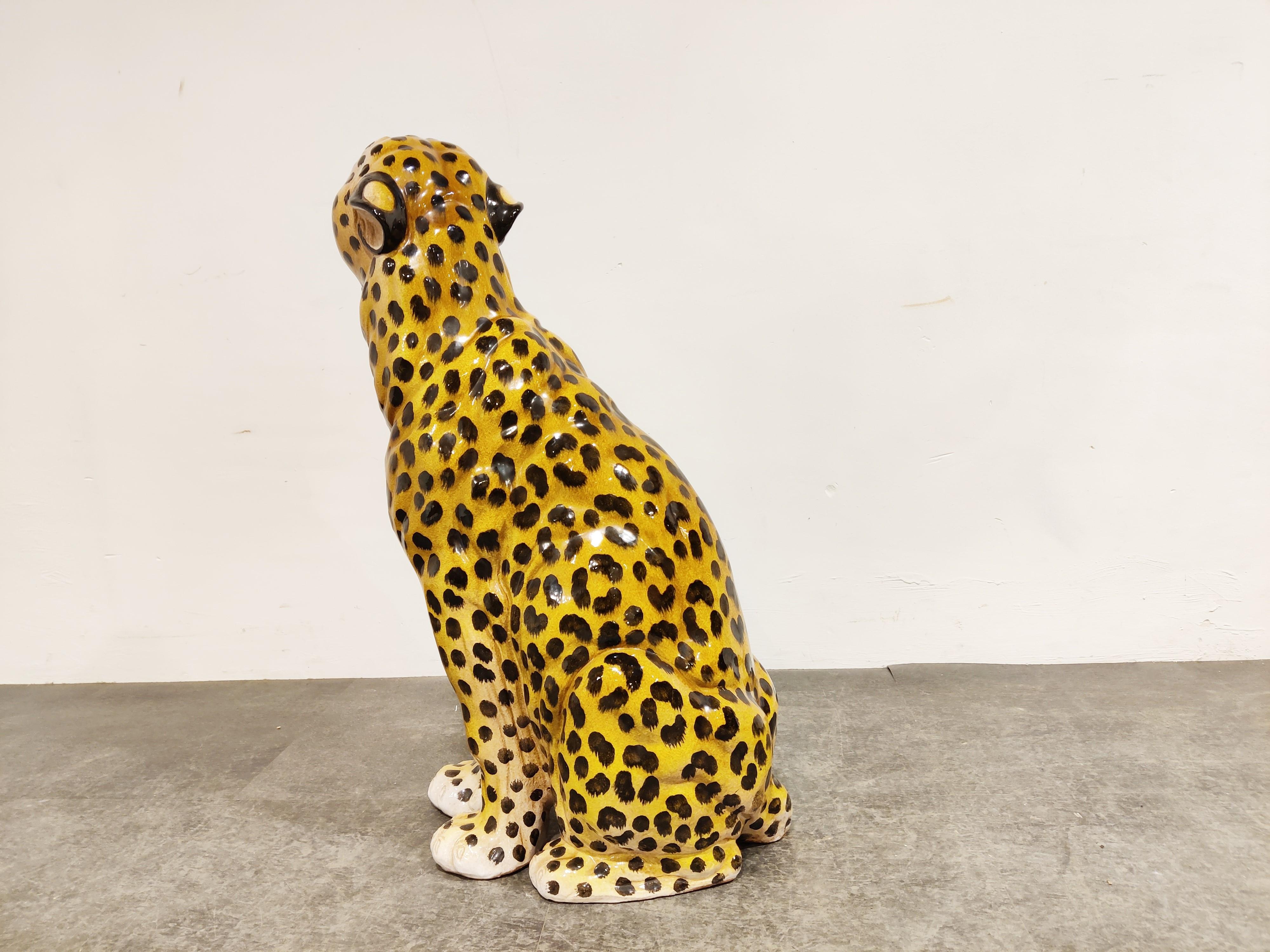 Italian Glazed Terracotta Leopard Figure, 1960s 3