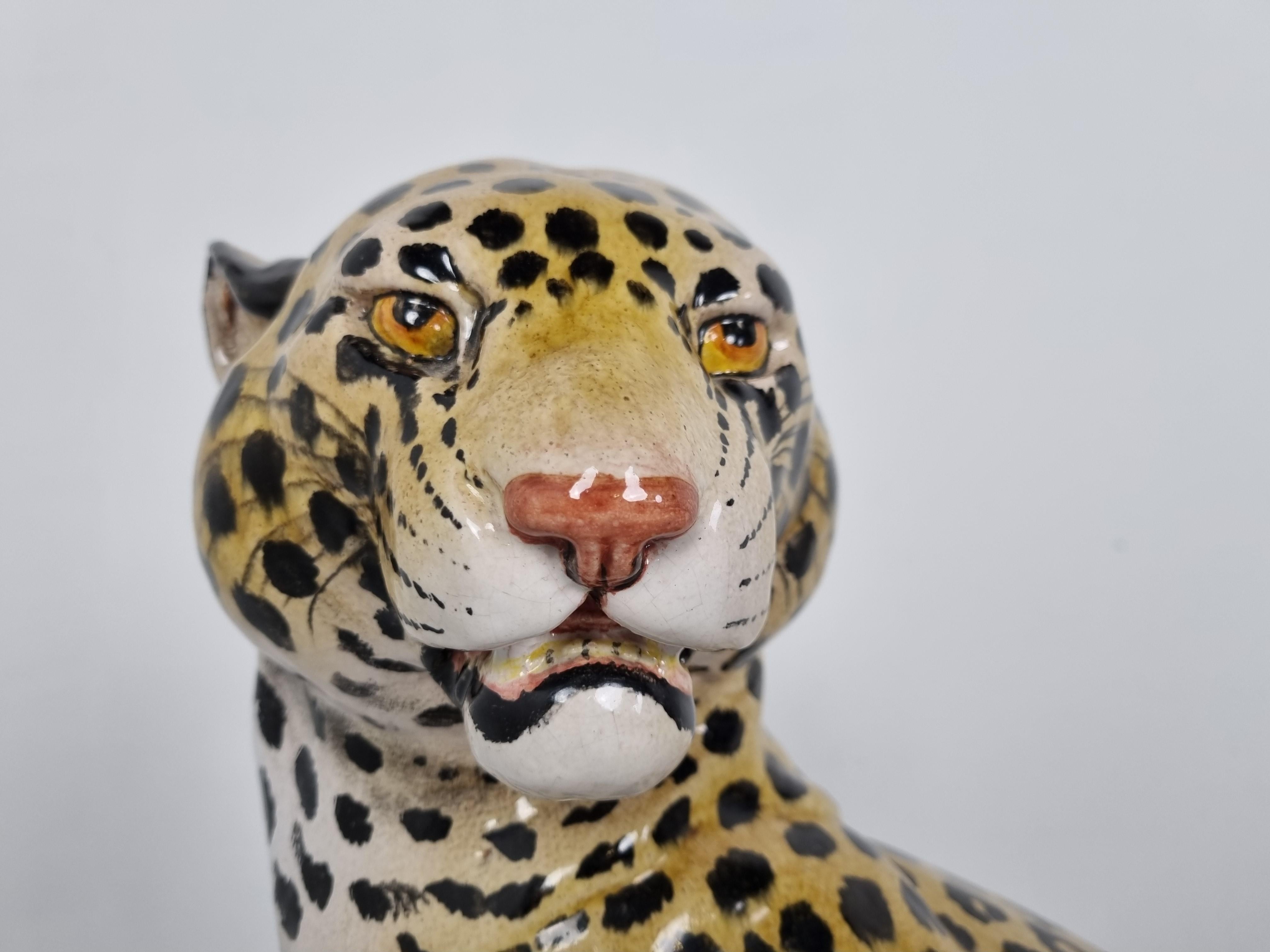 Italian Glazed Terracotta Leopard Figure, 1960s 3