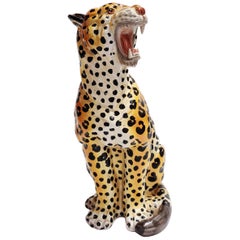 Italian Glazed Terracotta Leopard Figure, 1960s