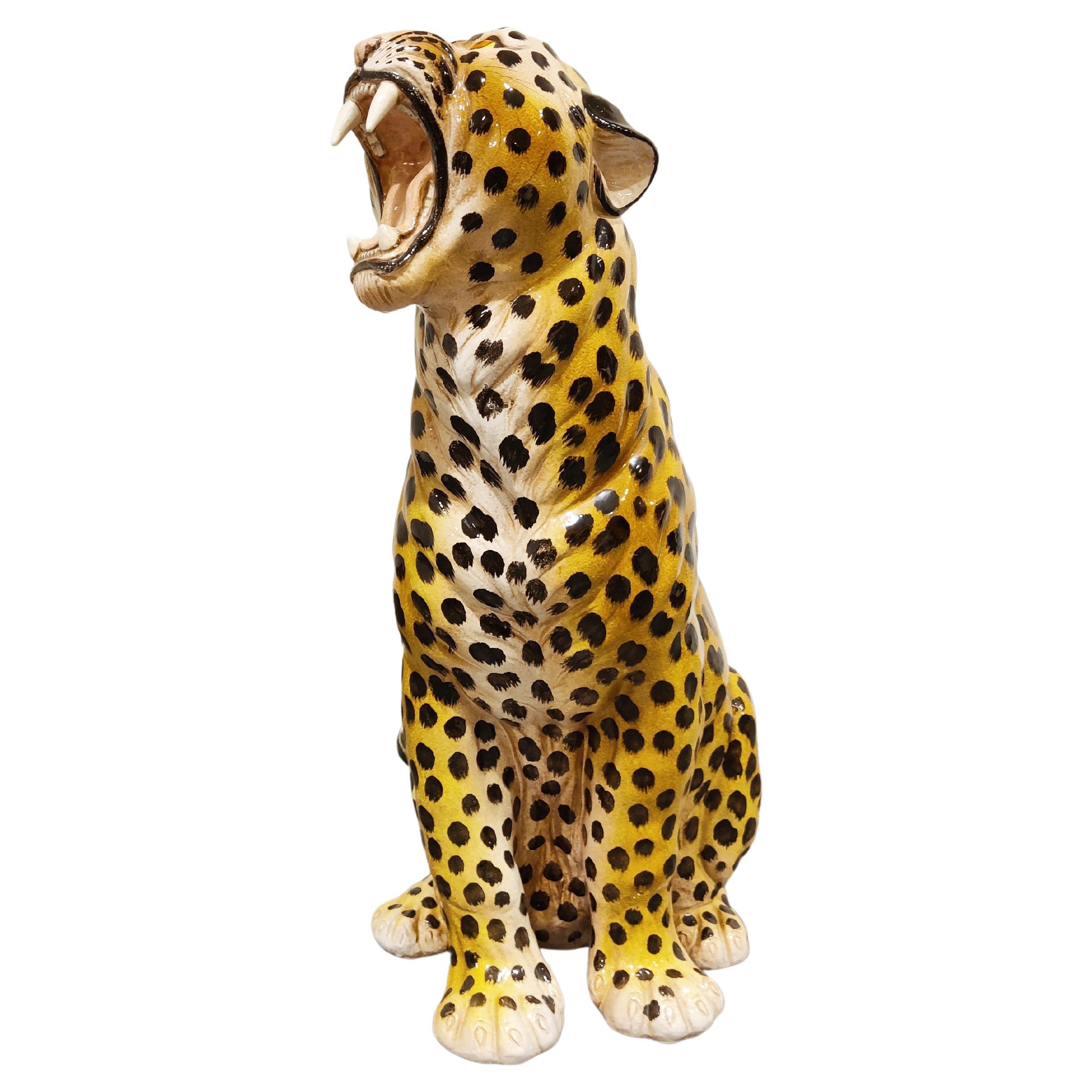 Italian Glazed Terracotta Leopard Figure, 1960s