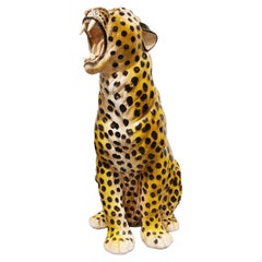 Italian Glazed Terracotta Leopard Figure, 1960s