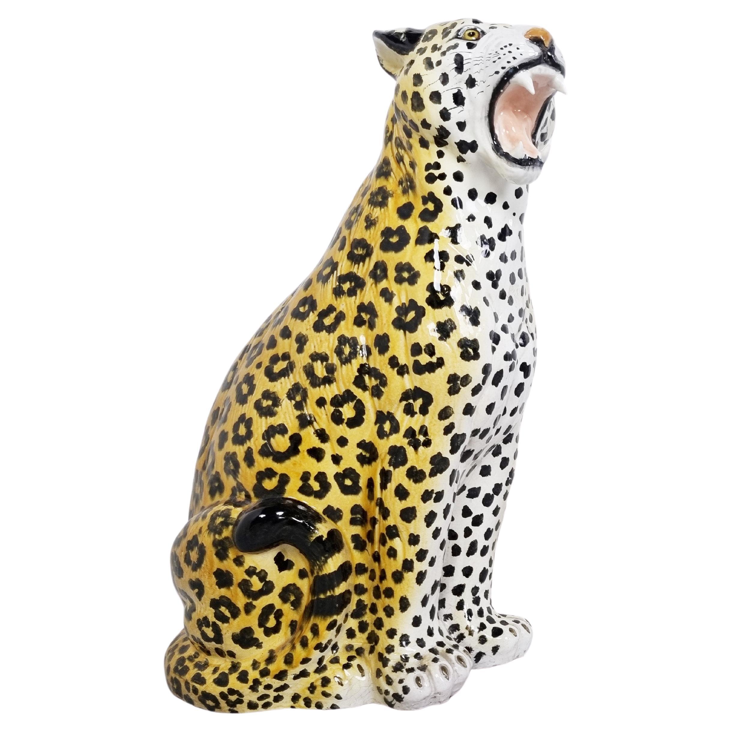 Italian Glazed Terracotta Leopard Figure, 1960s For Sale