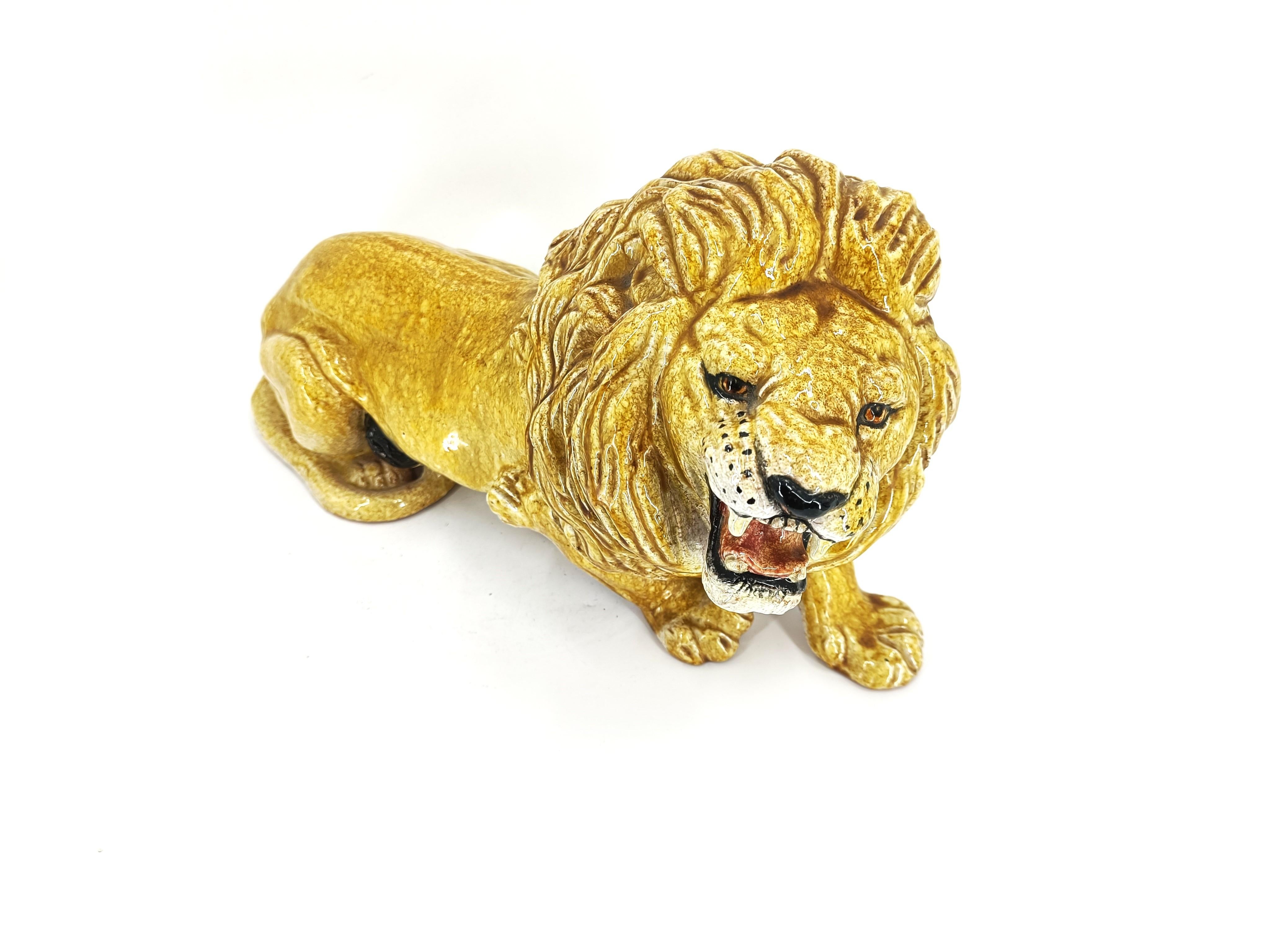 Mid-20th Century Italian Glazed Terracotta Lion sculpture, 1960s For Sale