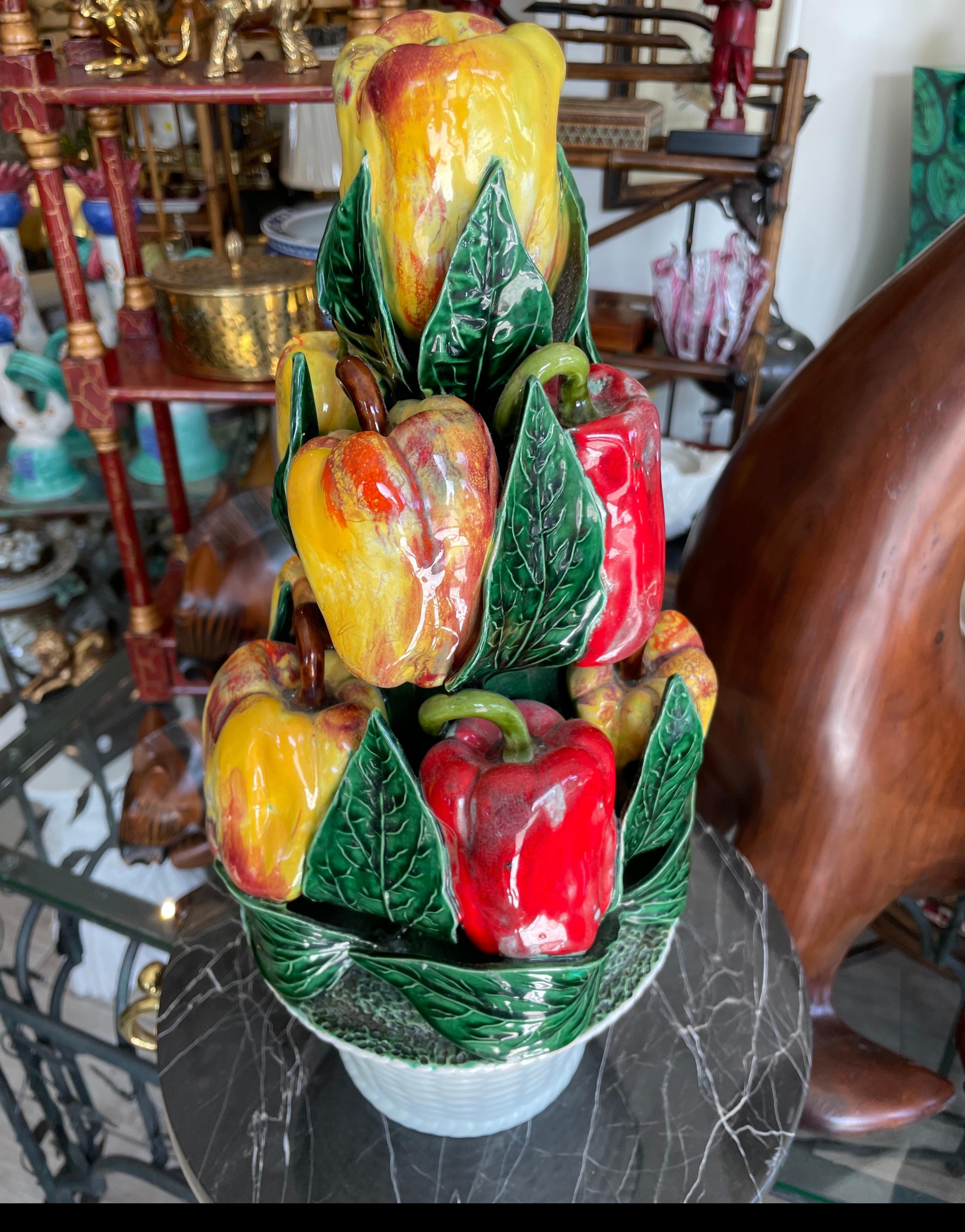 Italian Glazed Terracotta Pepper Centerpiece For Sale 1