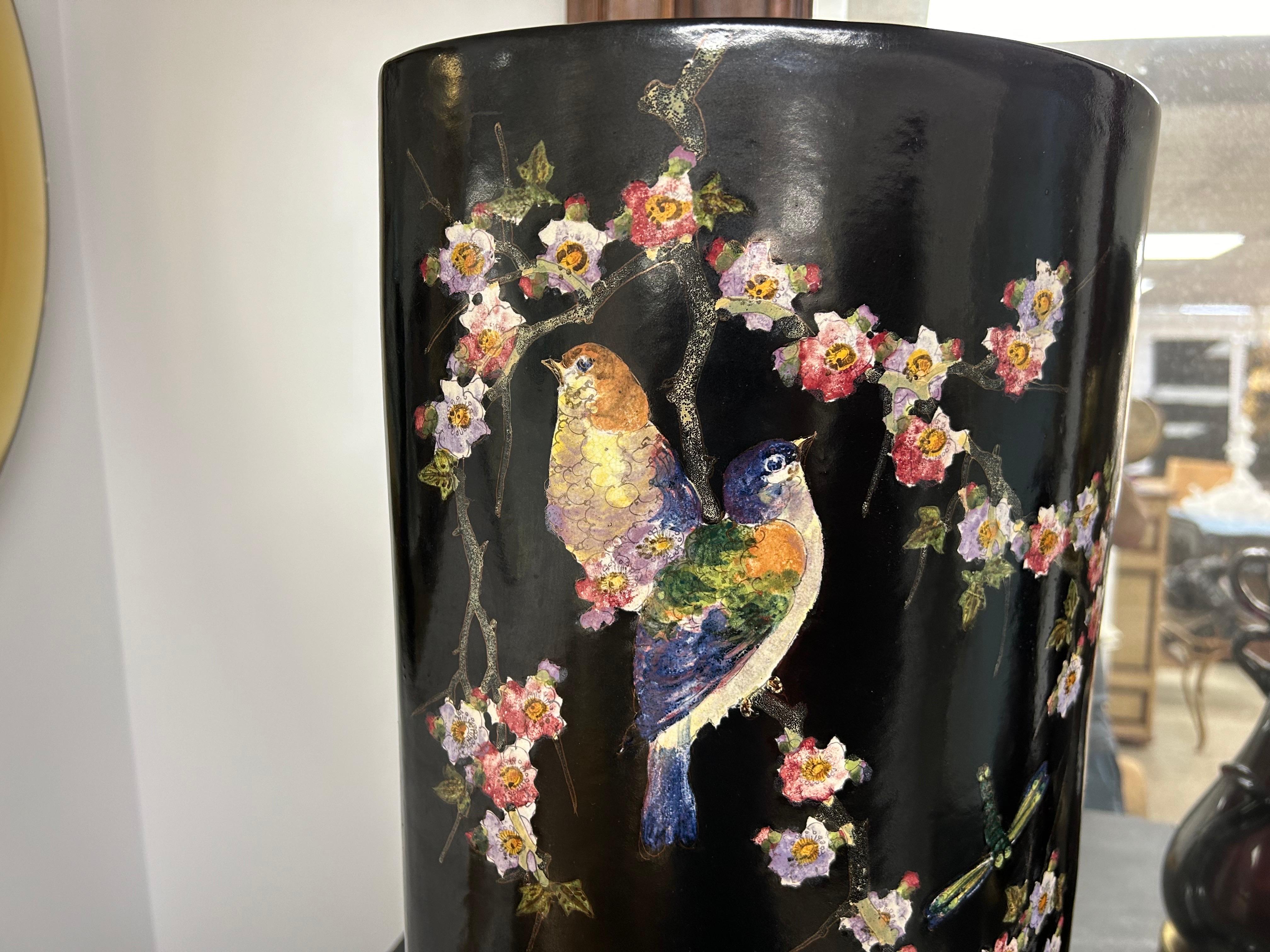 Paragüero Italiano de Terracota Esmaltada Chinoiserie en venta