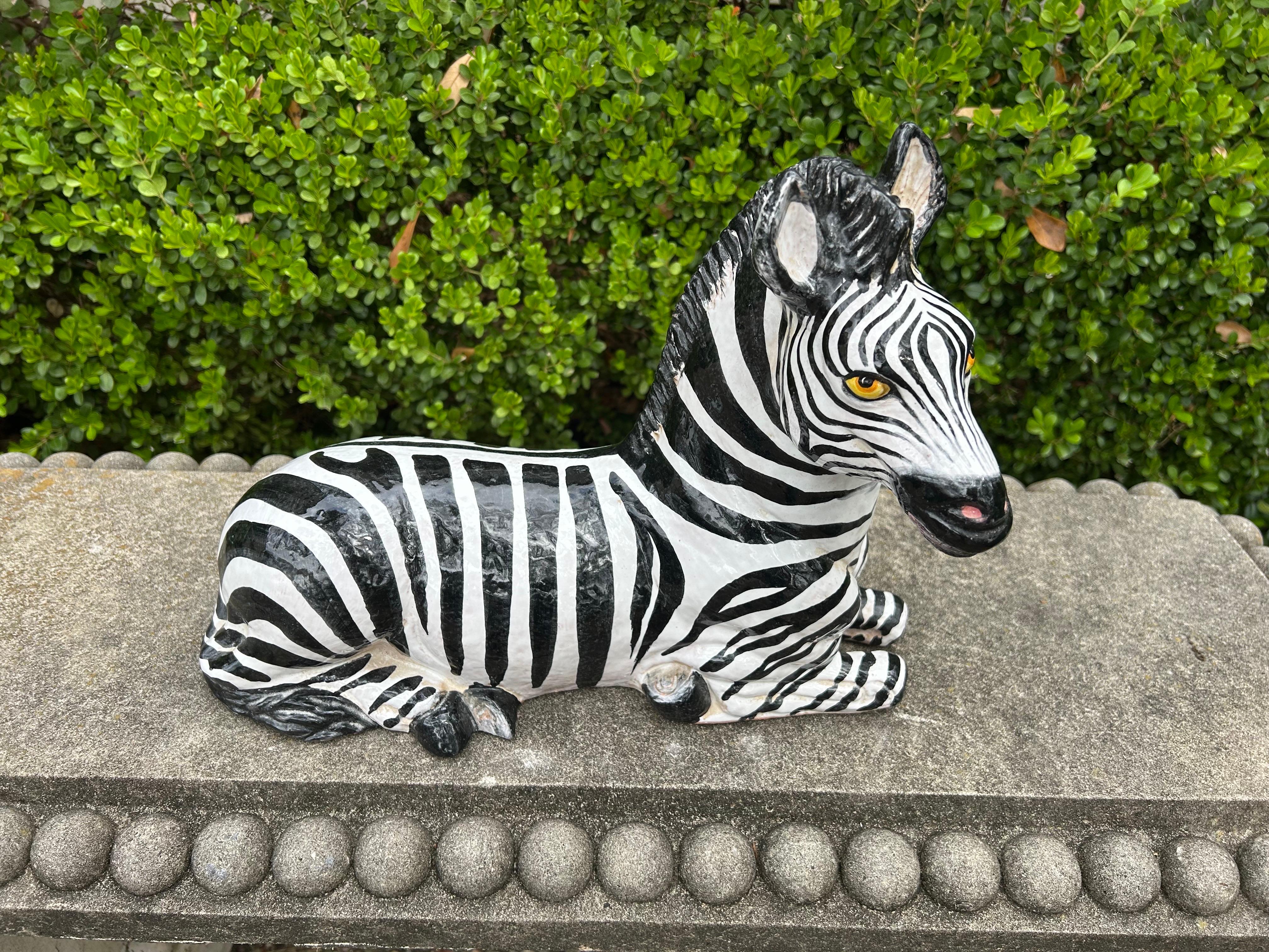 Italian Glazed Terracotta Zebra Sculpture For Sale 5