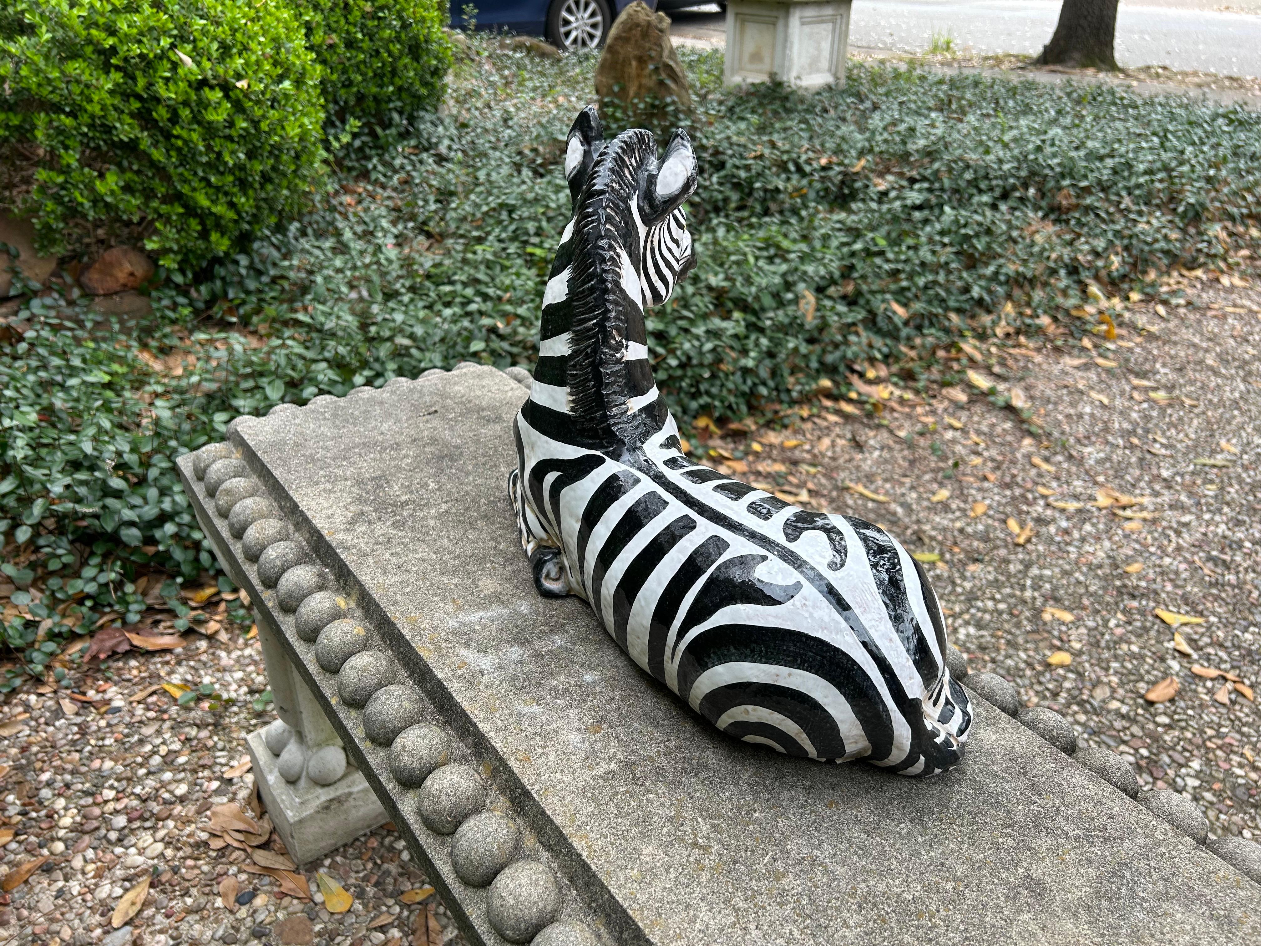 Italian Glazed Terracotta Zebra Sculpture For Sale 12