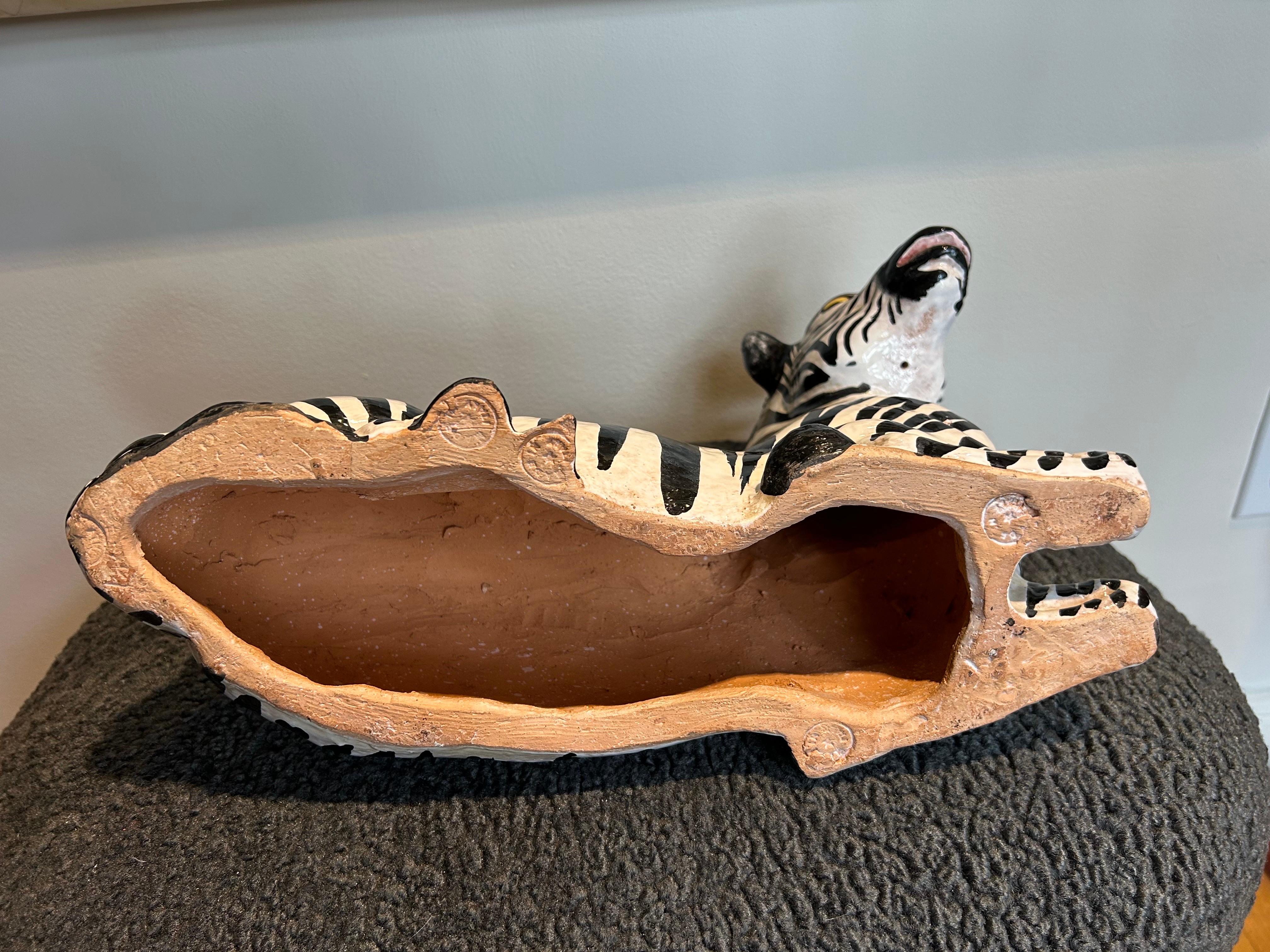 Late 20th Century Italian Glazed Terracotta Zebra Sculpture For Sale