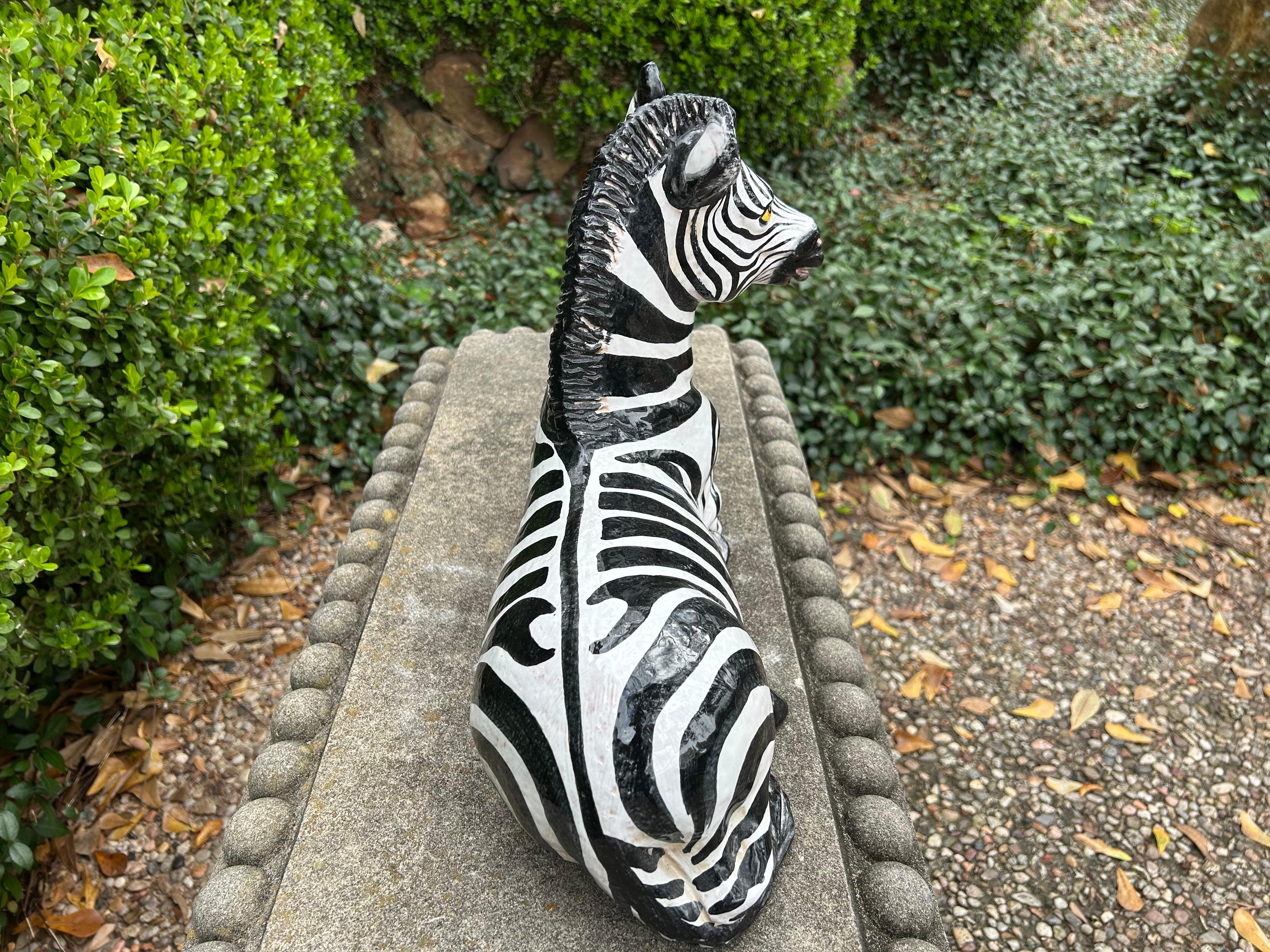 Italian Glazed Terracotta Zebra Sculpture For Sale 2