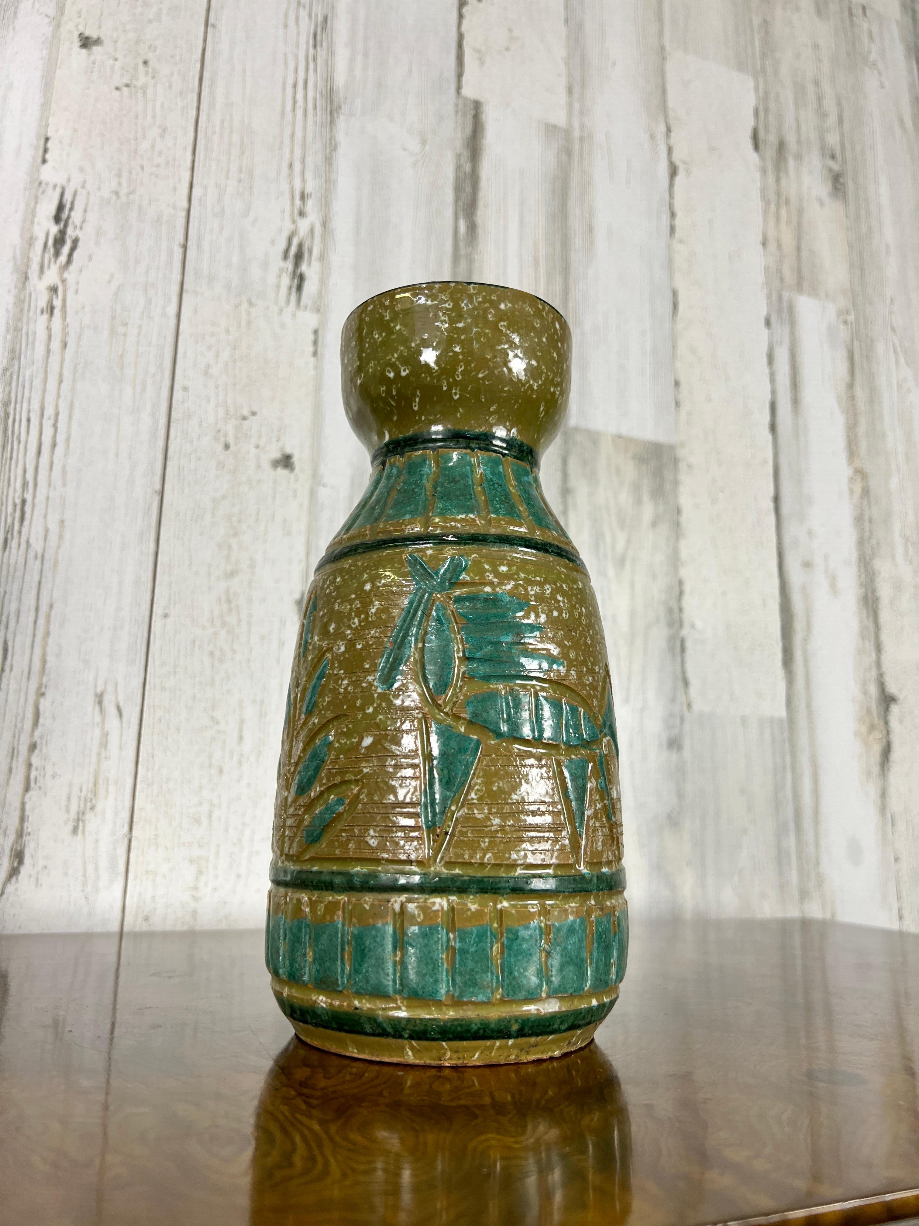 Mid-Century Modern Italian Glazed Vase with Equine Design For Sale