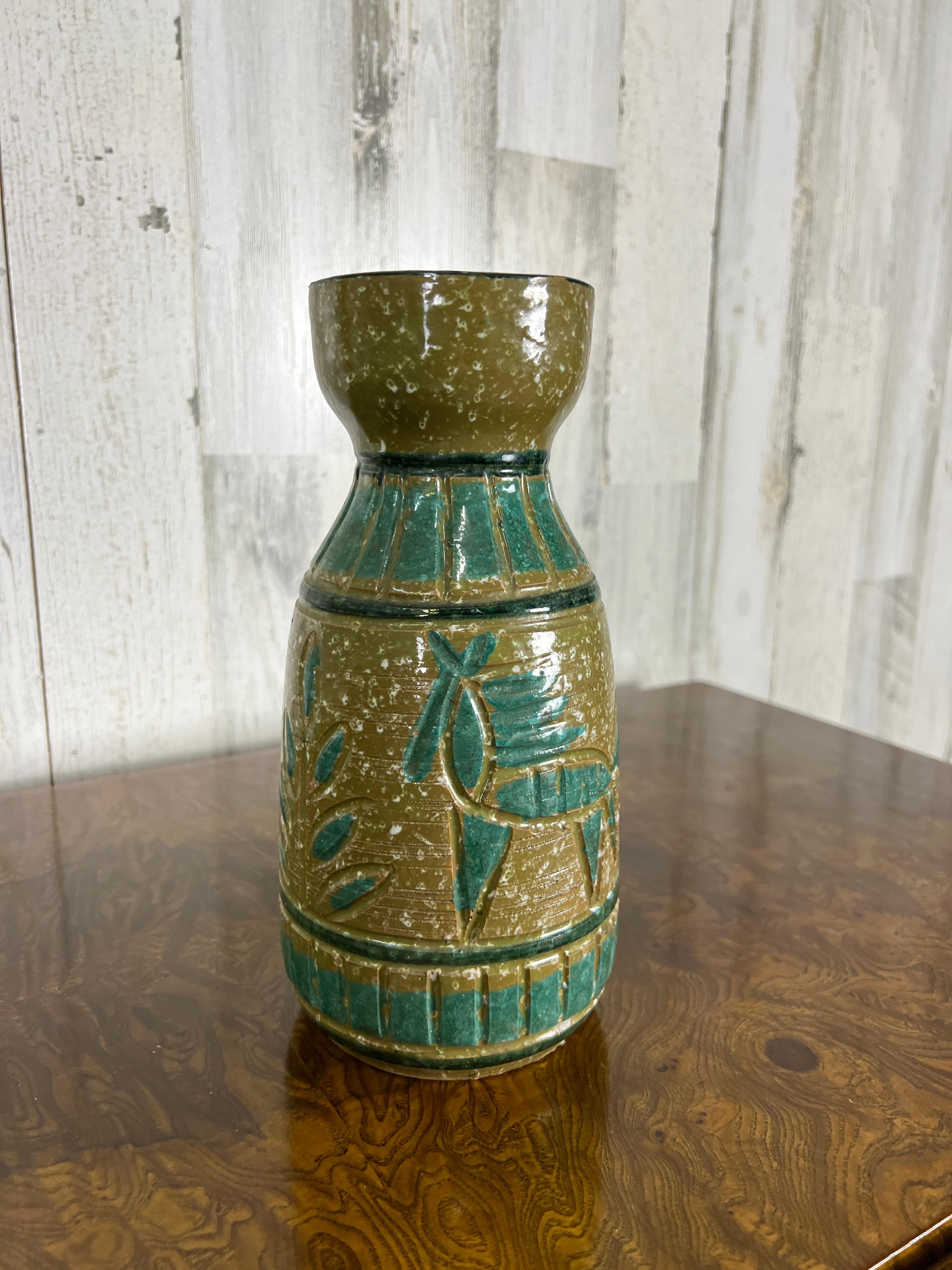 Italian Glazed Vase with Equine Design In Good Condition For Sale In Denton, TX