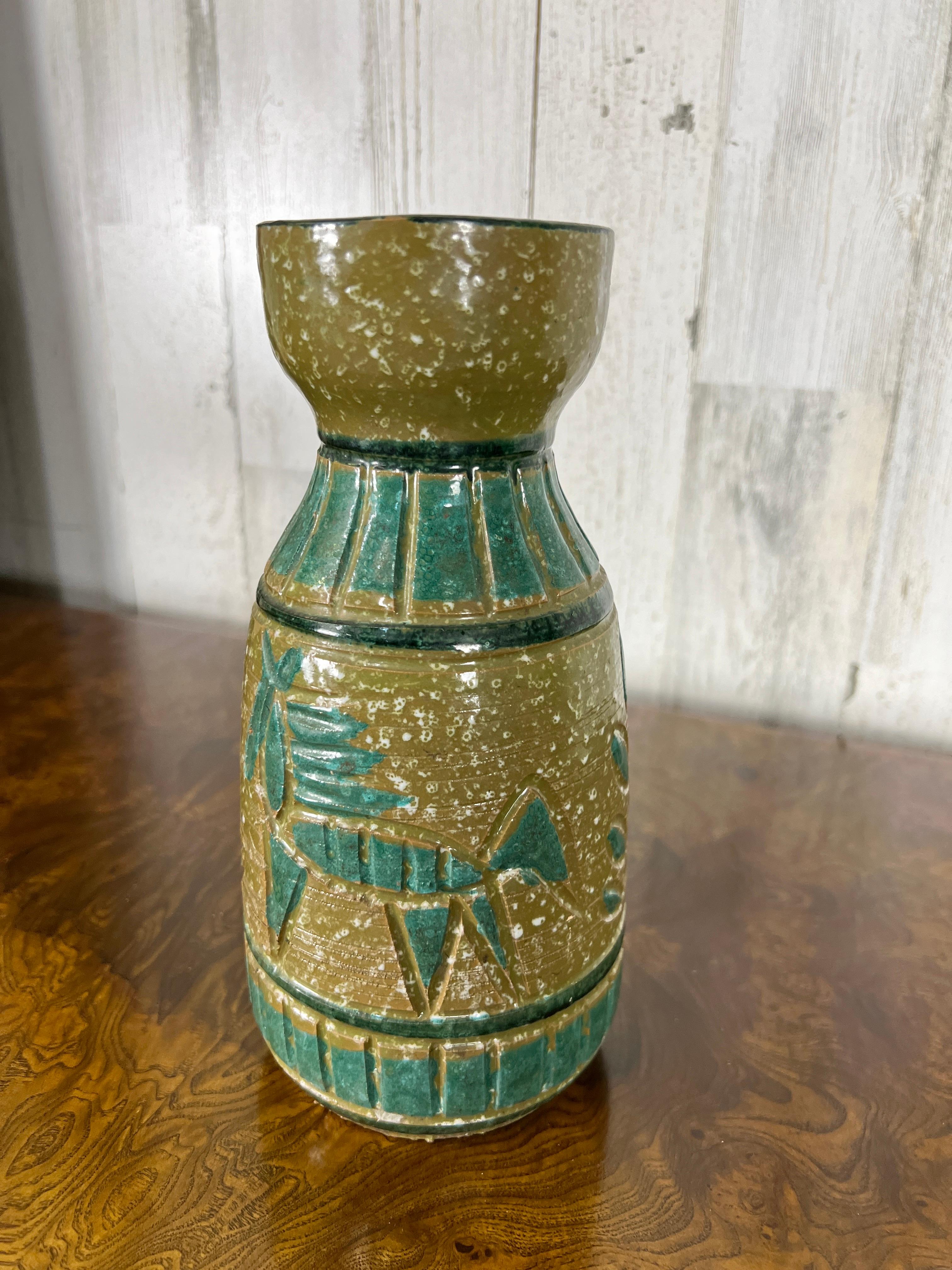20th Century Italian Glazed Vase with Equine Design For Sale