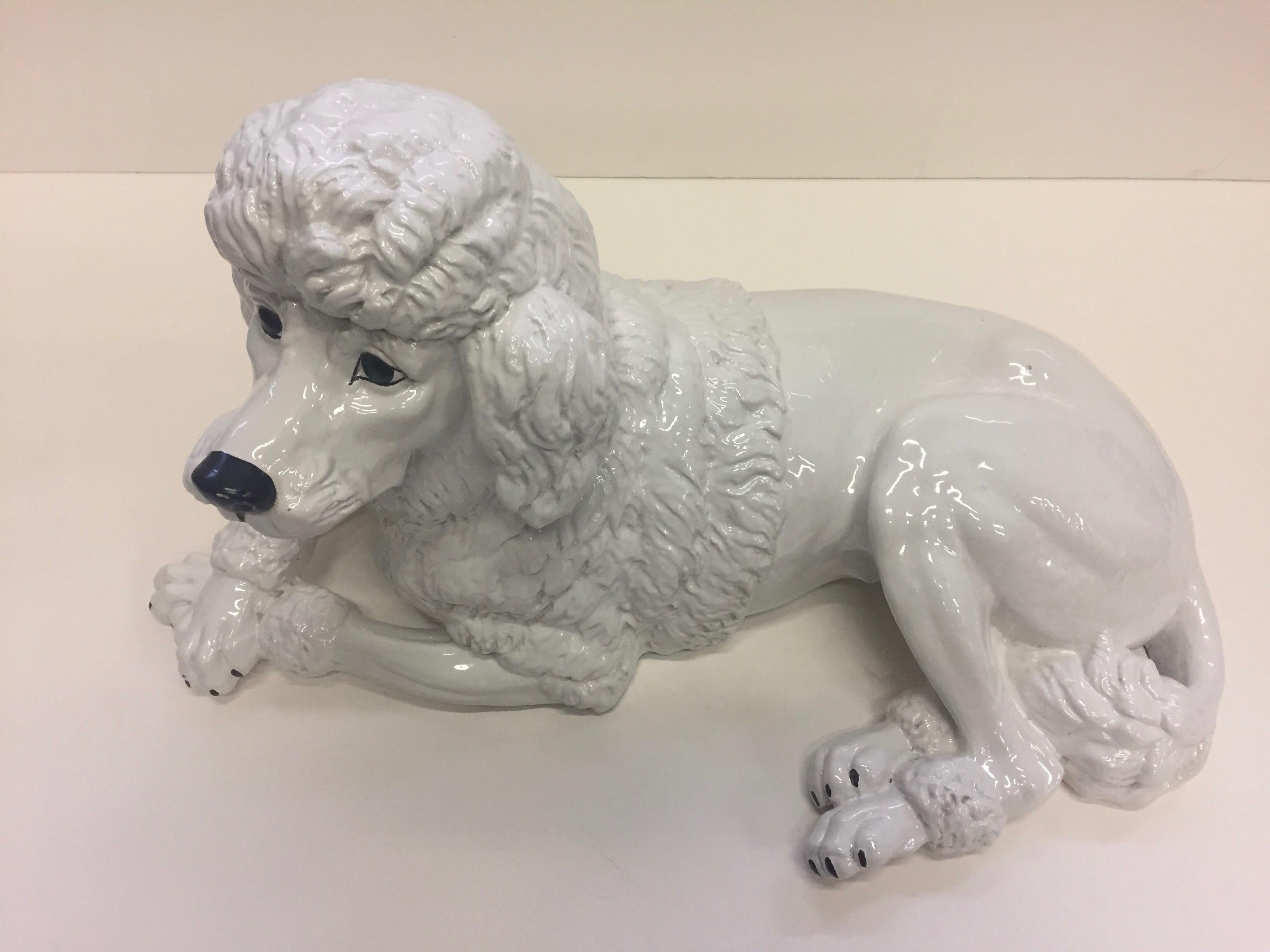 Italian Glazed White Terracotta Poodle Sculpture In Excellent Condition In Hopewell, NJ