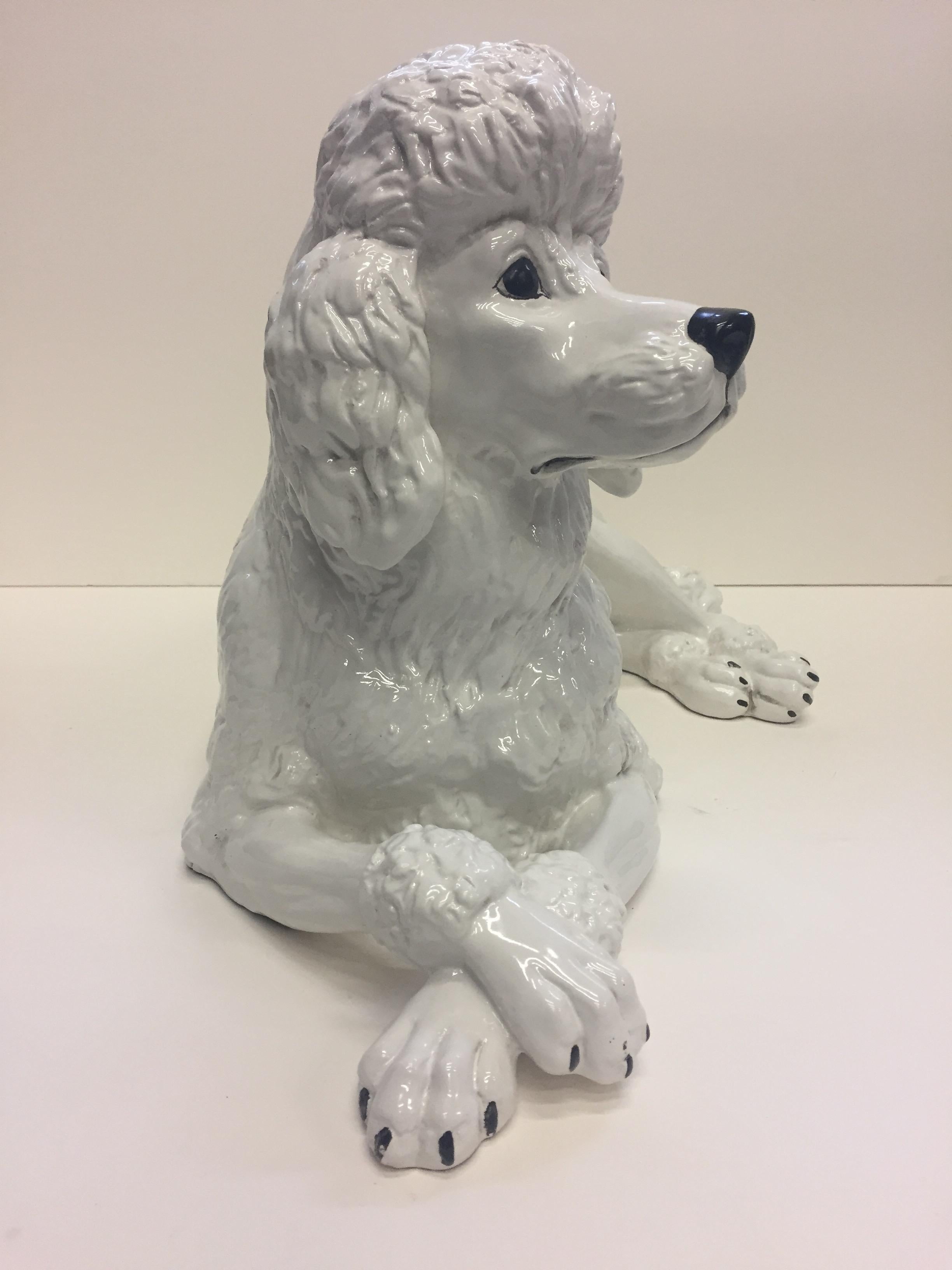 Late 20th Century Italian Glazed White Terracotta Poodle Sculpture