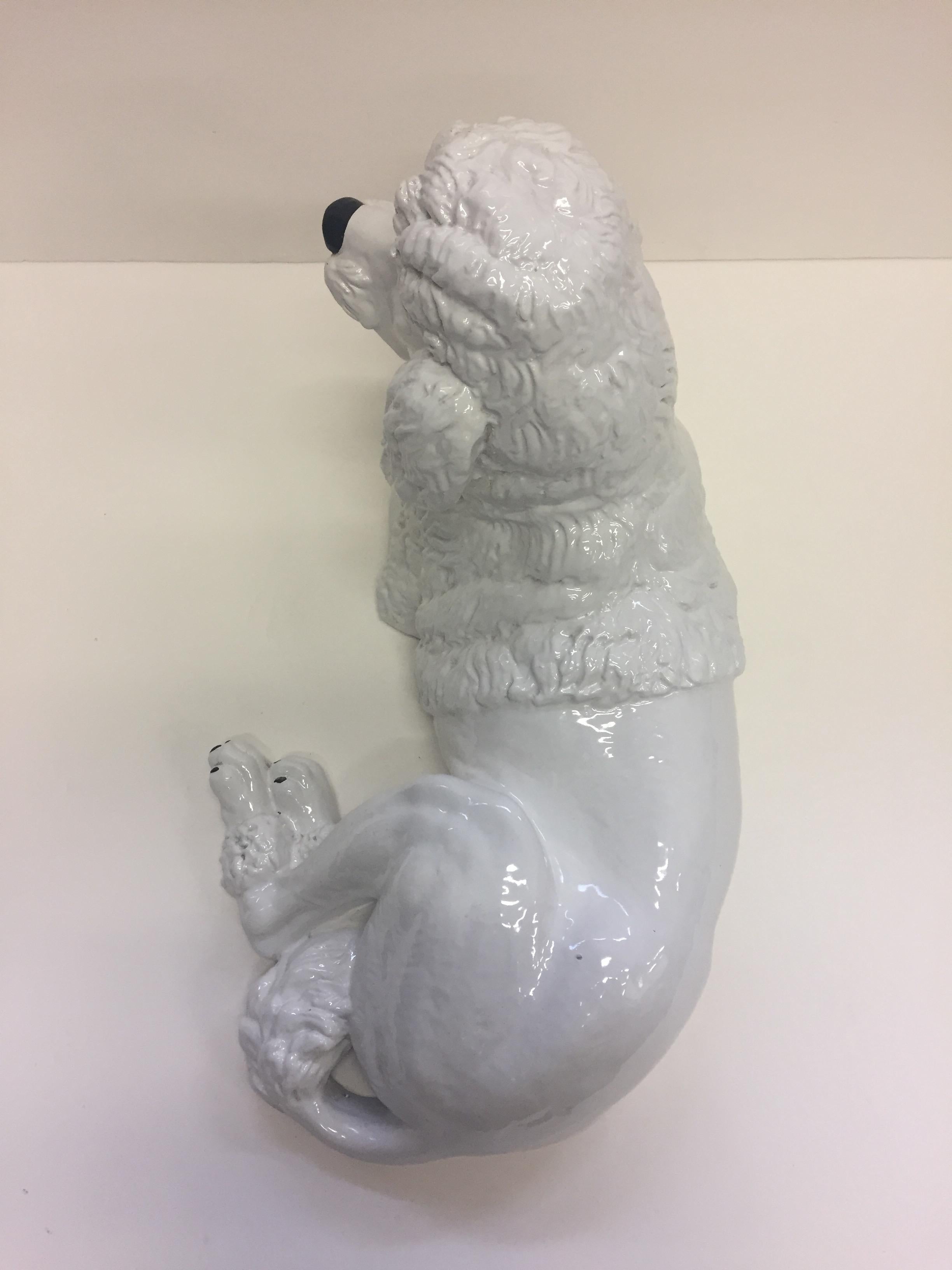 Italian Glazed White Terracotta Poodle Sculpture 2
