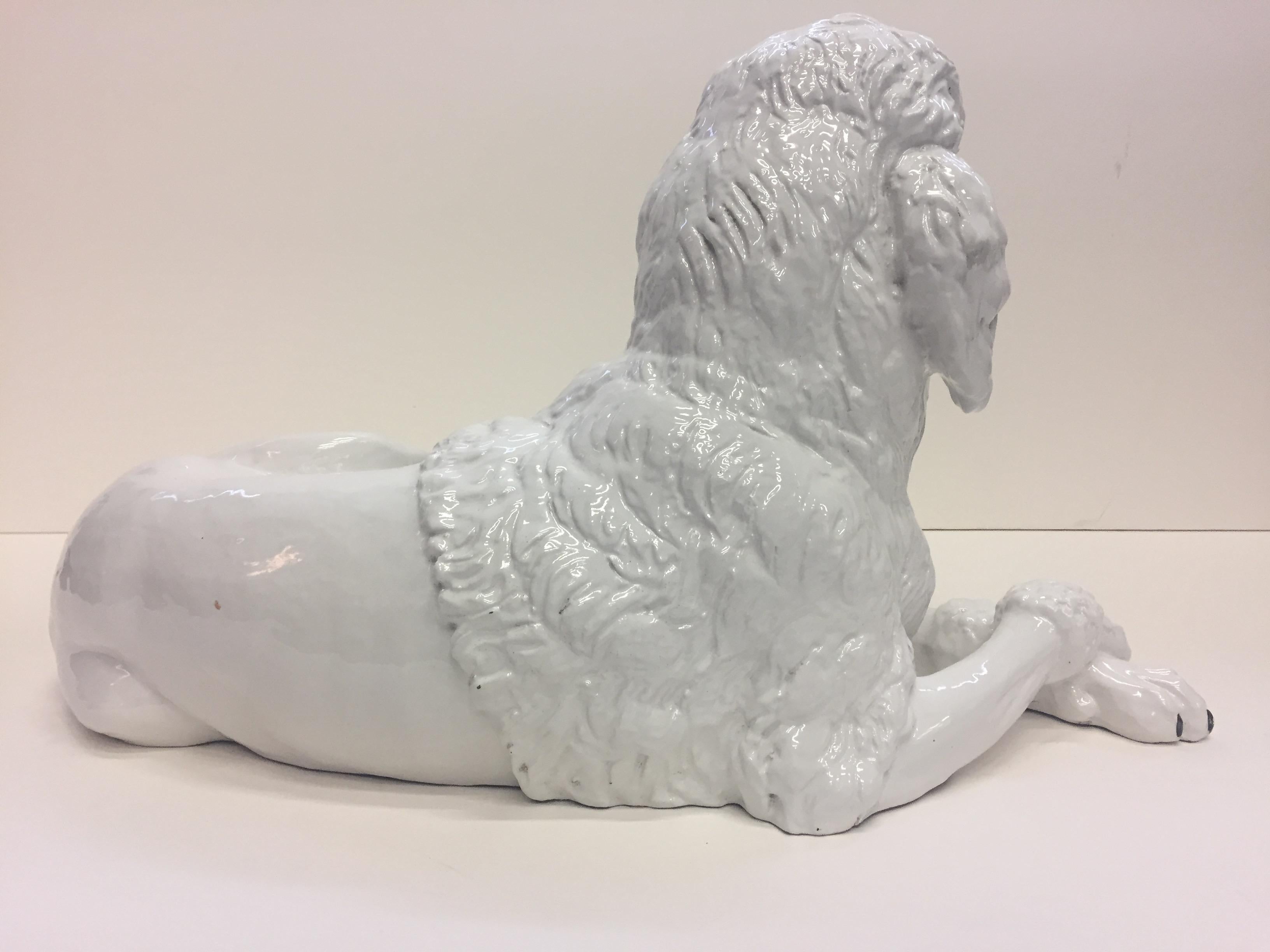 Italian Glazed White Terracotta Poodle Sculpture 3