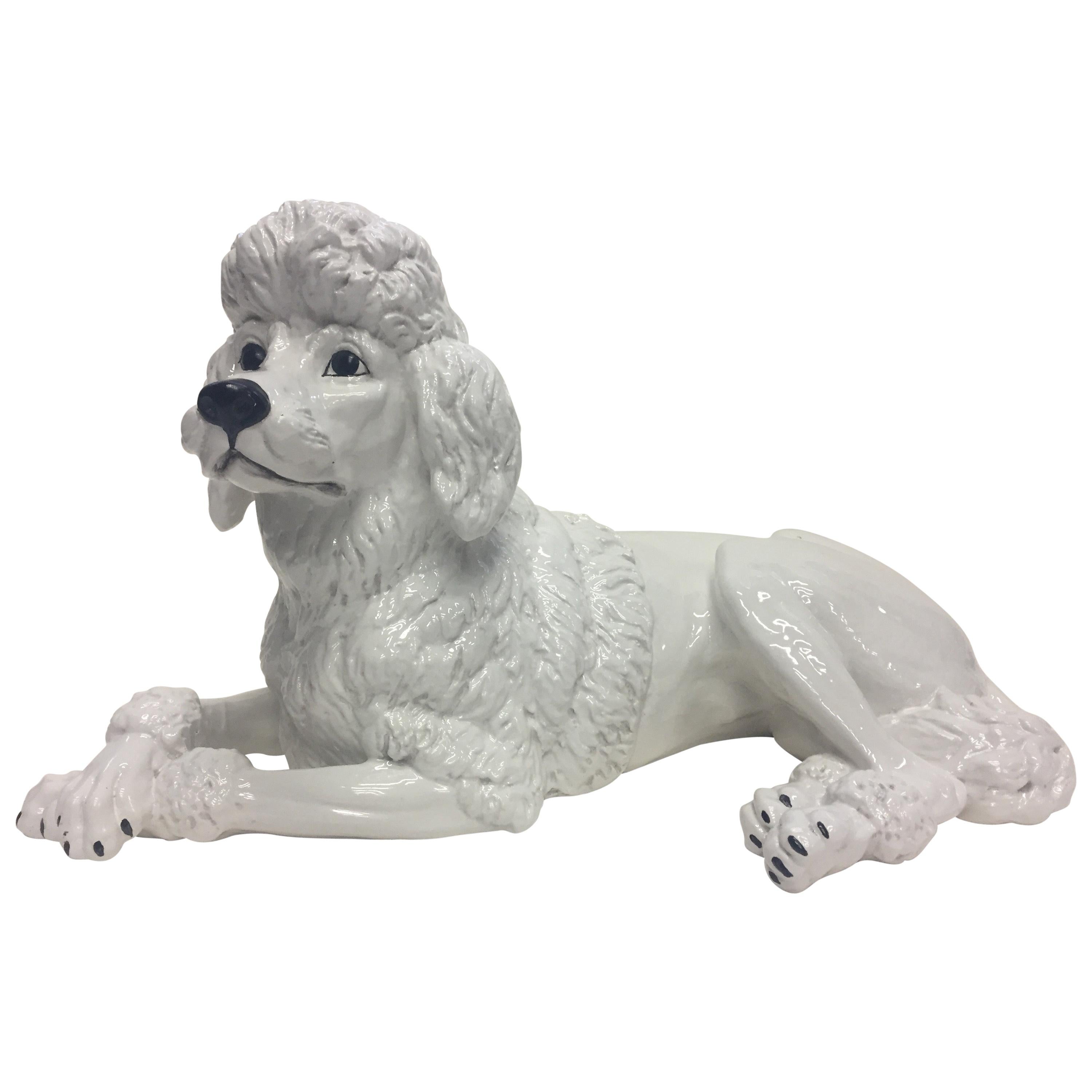 Italian Glazed White Terracotta Poodle Sculpture