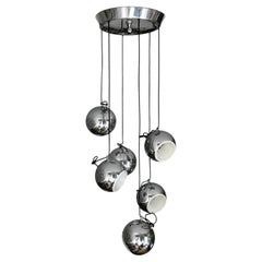 Italian Mid-Century Modern Cascading Chrome Globe Pendant Light