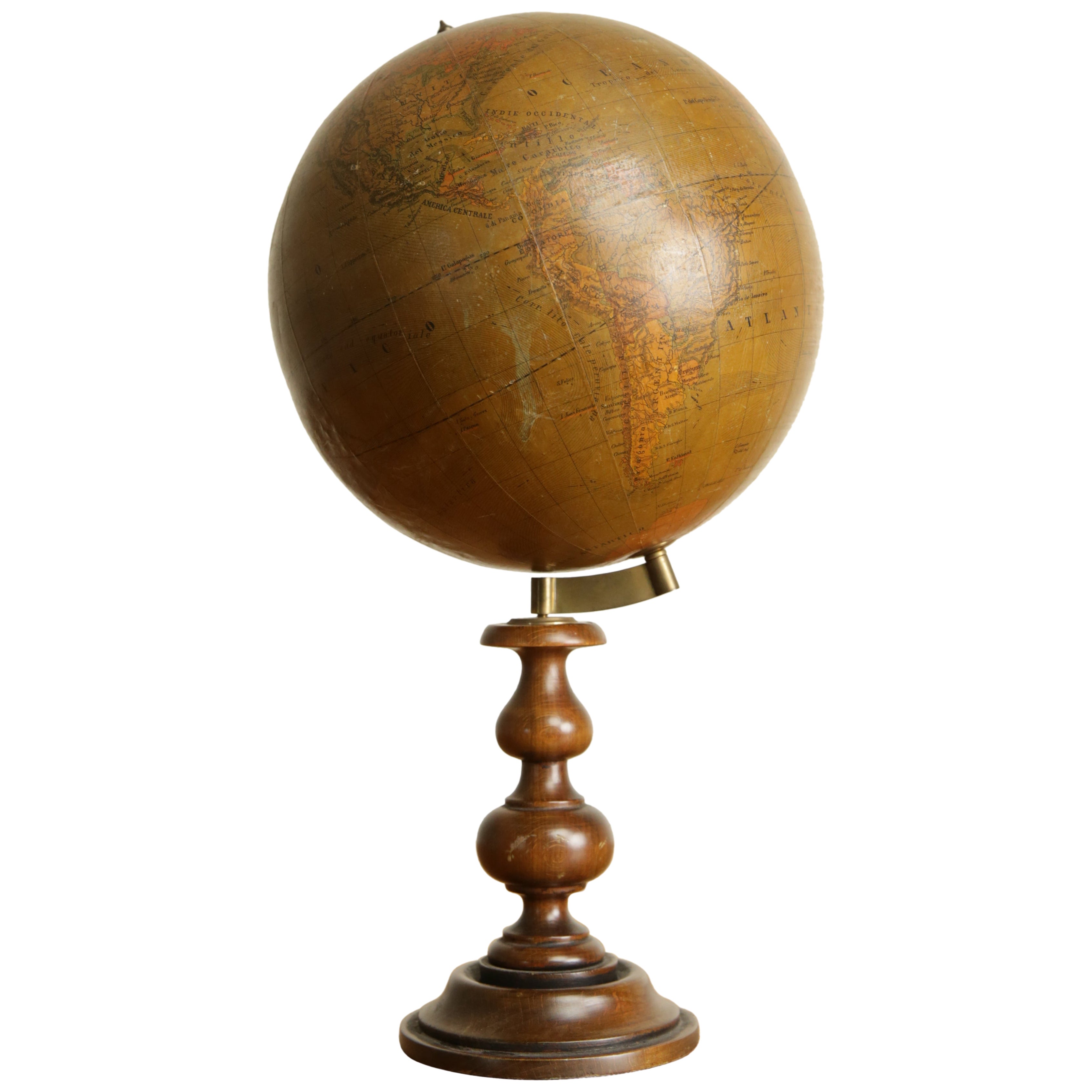 Italian Globe on Turned Wooden Base, E.Pini 1889, Late 19th Century