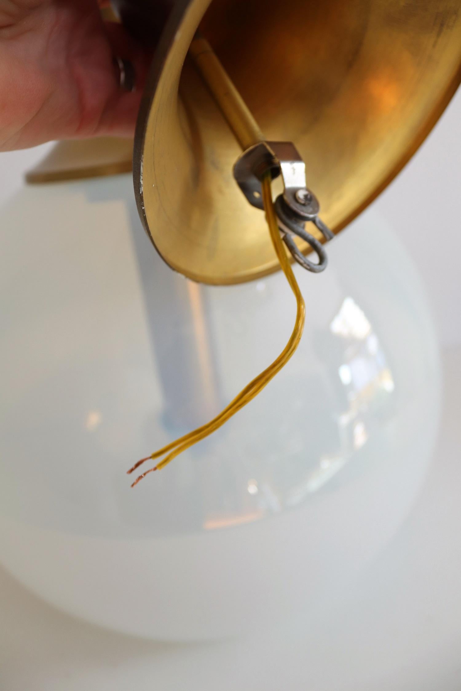 Italian Globe Pendant Lamp with Opalescent Glass and Brass, 1970s 7