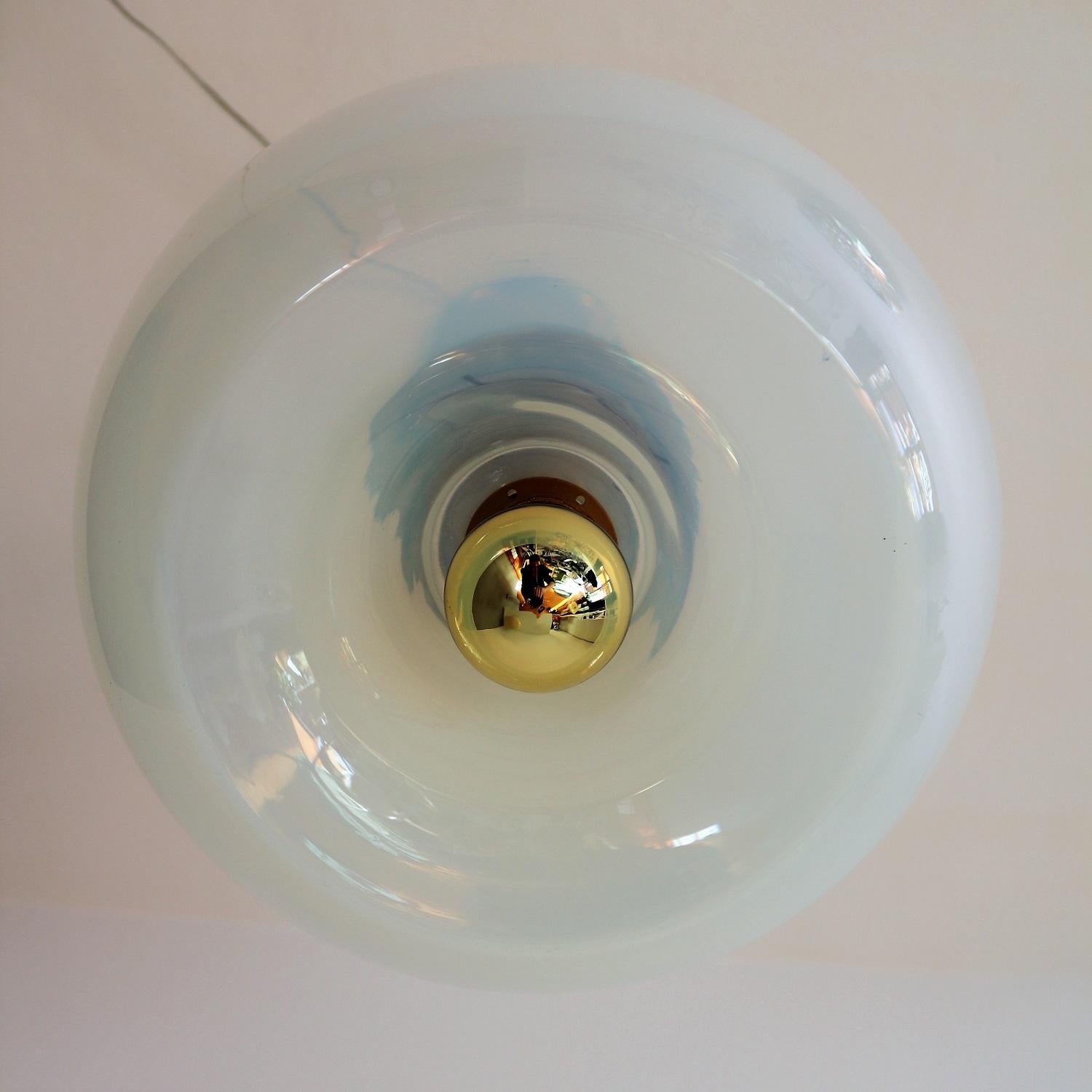Italian Globe Pendant Lamp with Opalescent Glass and Brass, 1970s 1