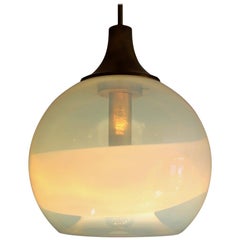 Italian Globe Pendant Lamp with Opalescent Glass and Brass, 1970s
