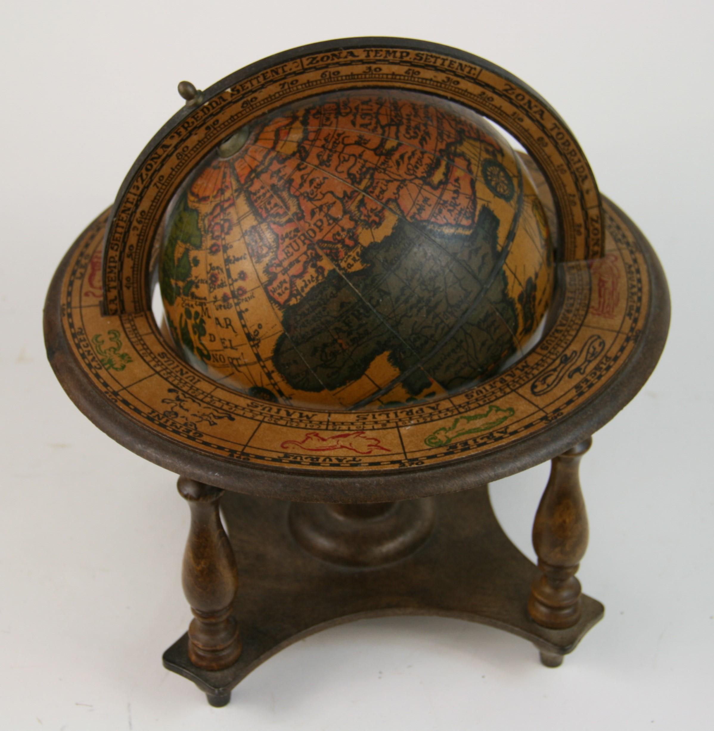 2-310 Italian globe with astrological signs is a reproduction of a globe originally made in Italy in 1507.