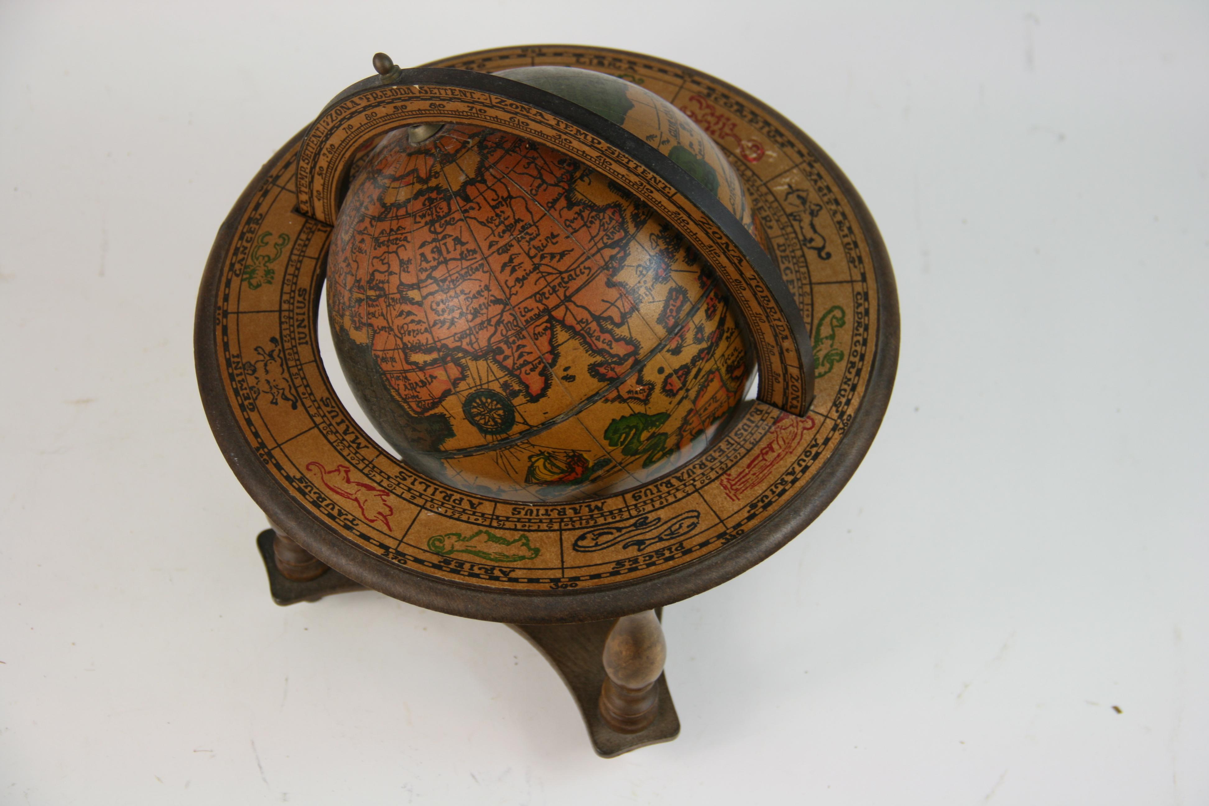 Hardwood Italian Globe with Astrological Signs