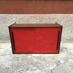 Italian Glossy Red Formica and Black Wood Kitchen Wall Unit, 1960s