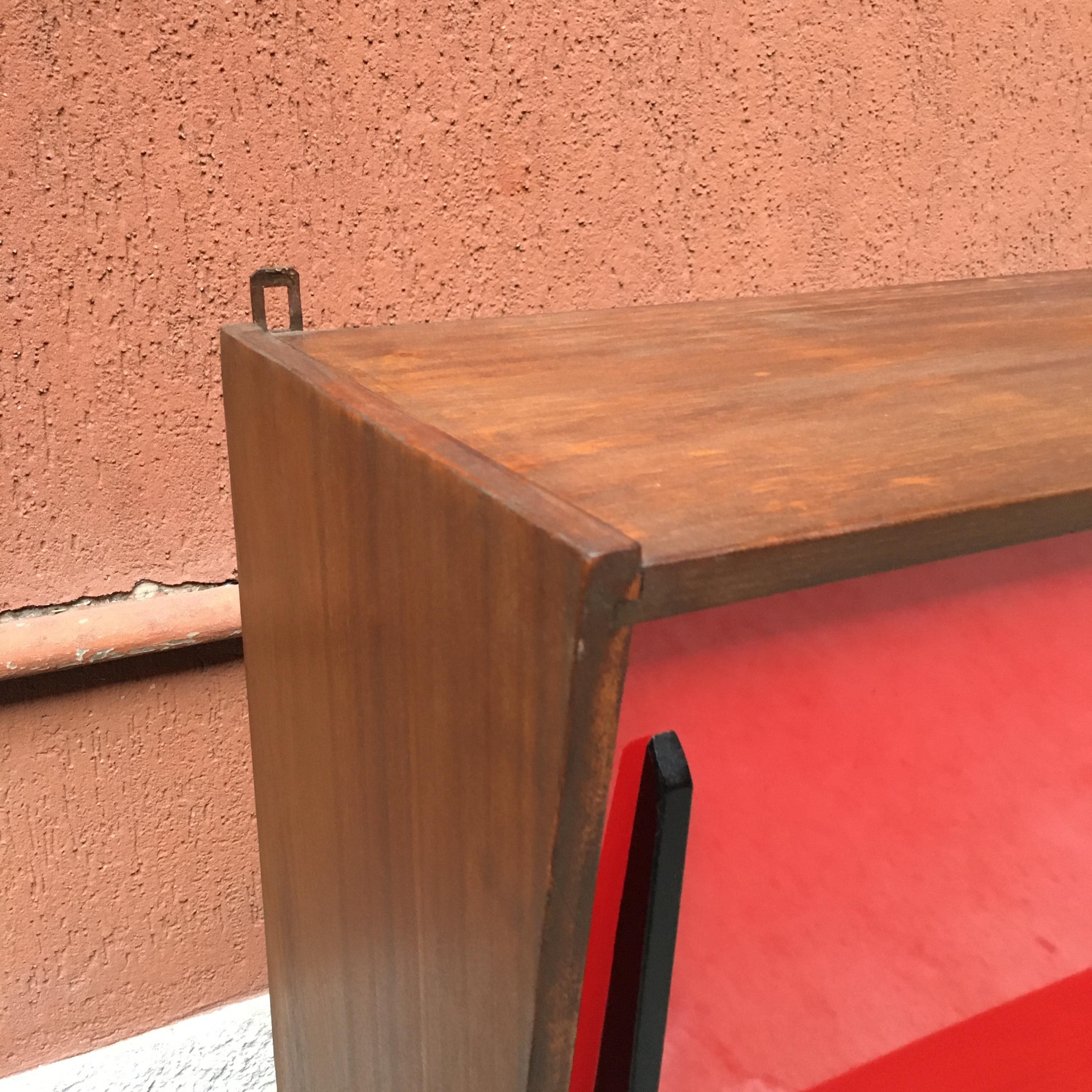 Italian Glossy Red Formica and Black Wood Kitchen Wall Unit, 1960s 2