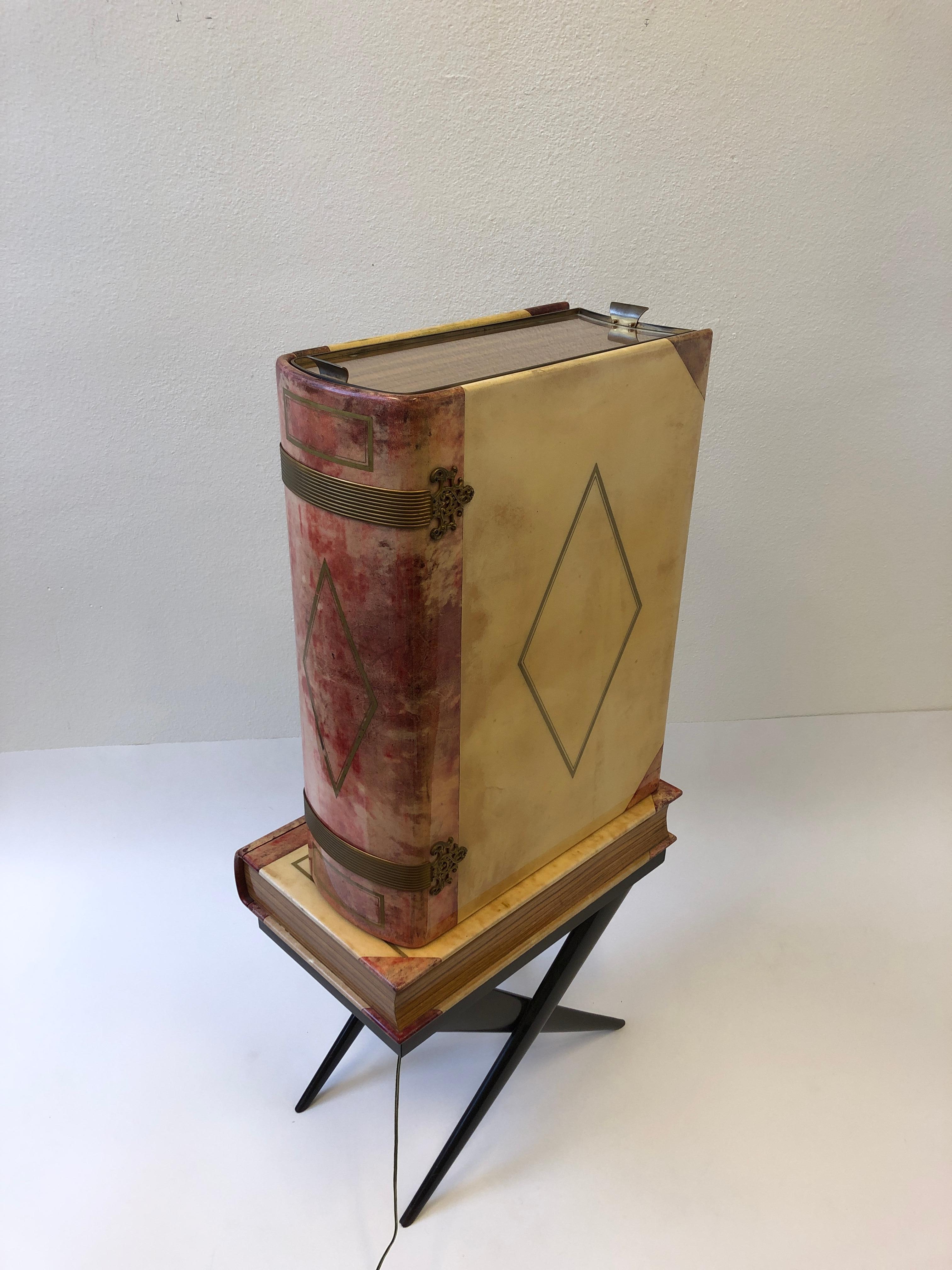 Mid-20th Century Italian Goatskin Book Shaped Dry Bar Cabinet by Aldo Tura For Sale
