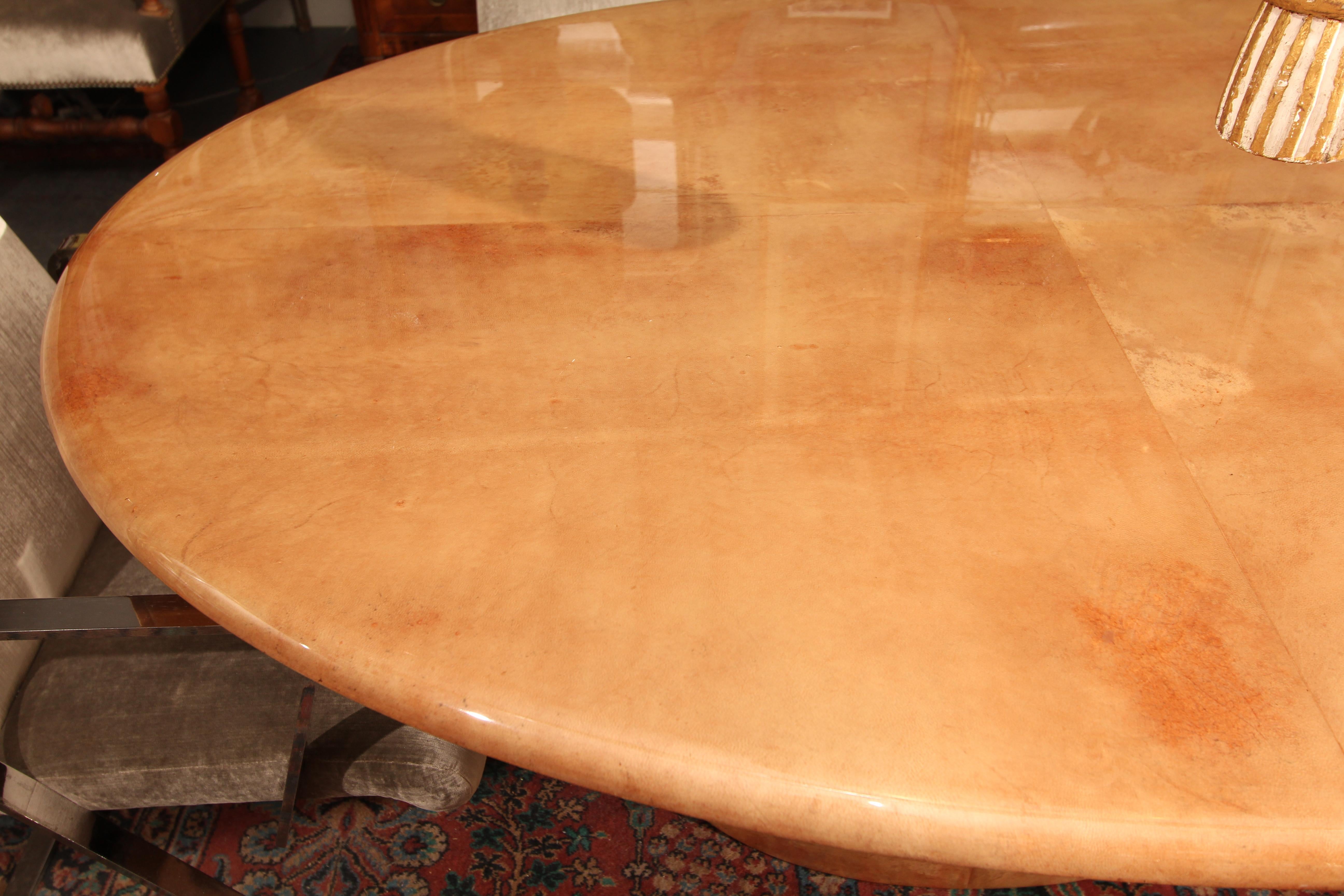 European Italian Goatskin Oval Dining Table / Desk