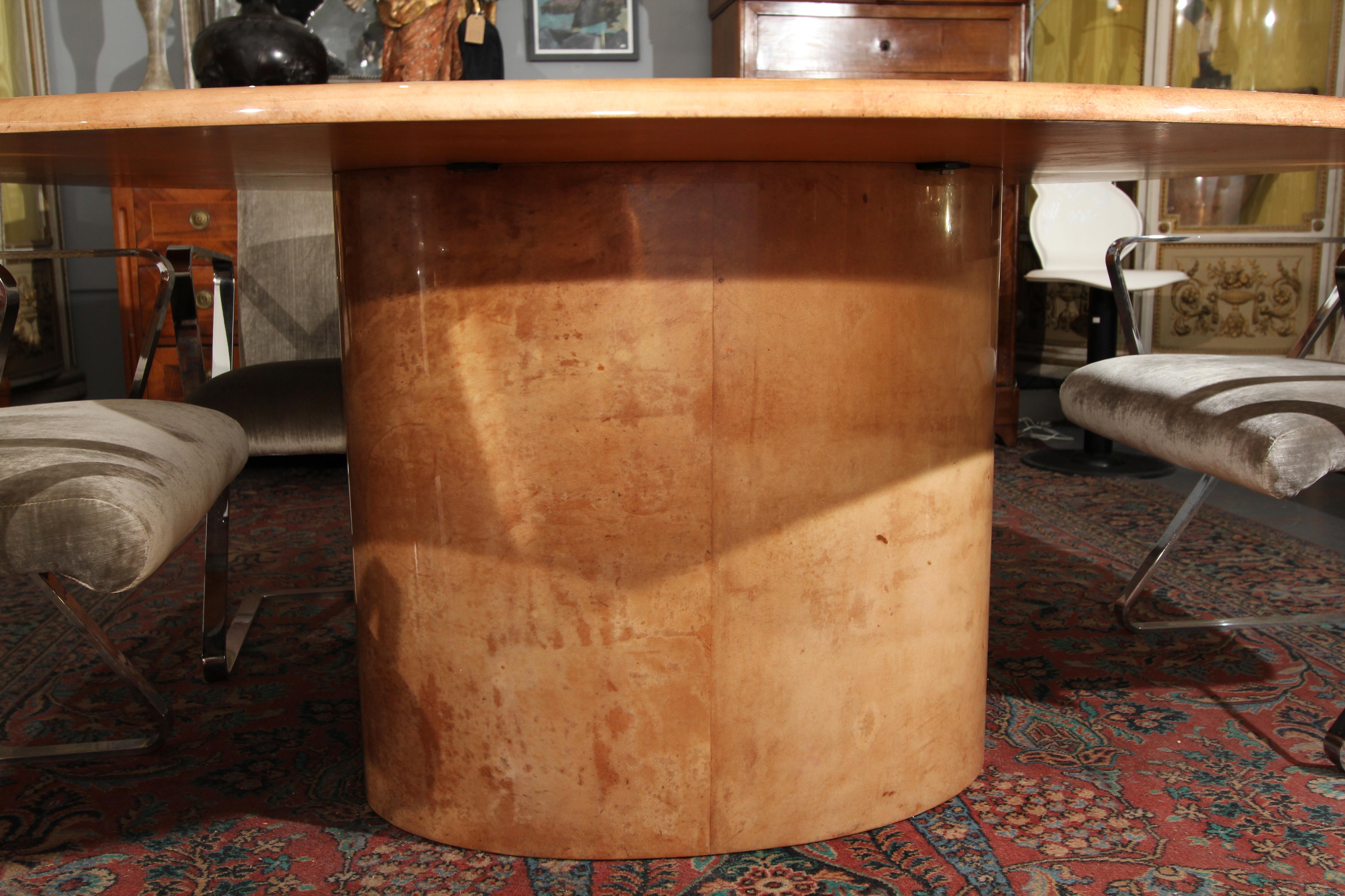 Lacquered Italian Goatskin Oval Dining Table / Desk