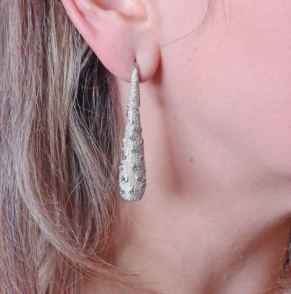Women's or Men's Italian Gold 7.03 Carat Diamond Long Teardrop Earrings