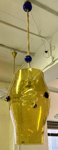Italian Gold and Cobalt Blue Venetian / Murano Glass Chandelier by Vistosi, 1970
