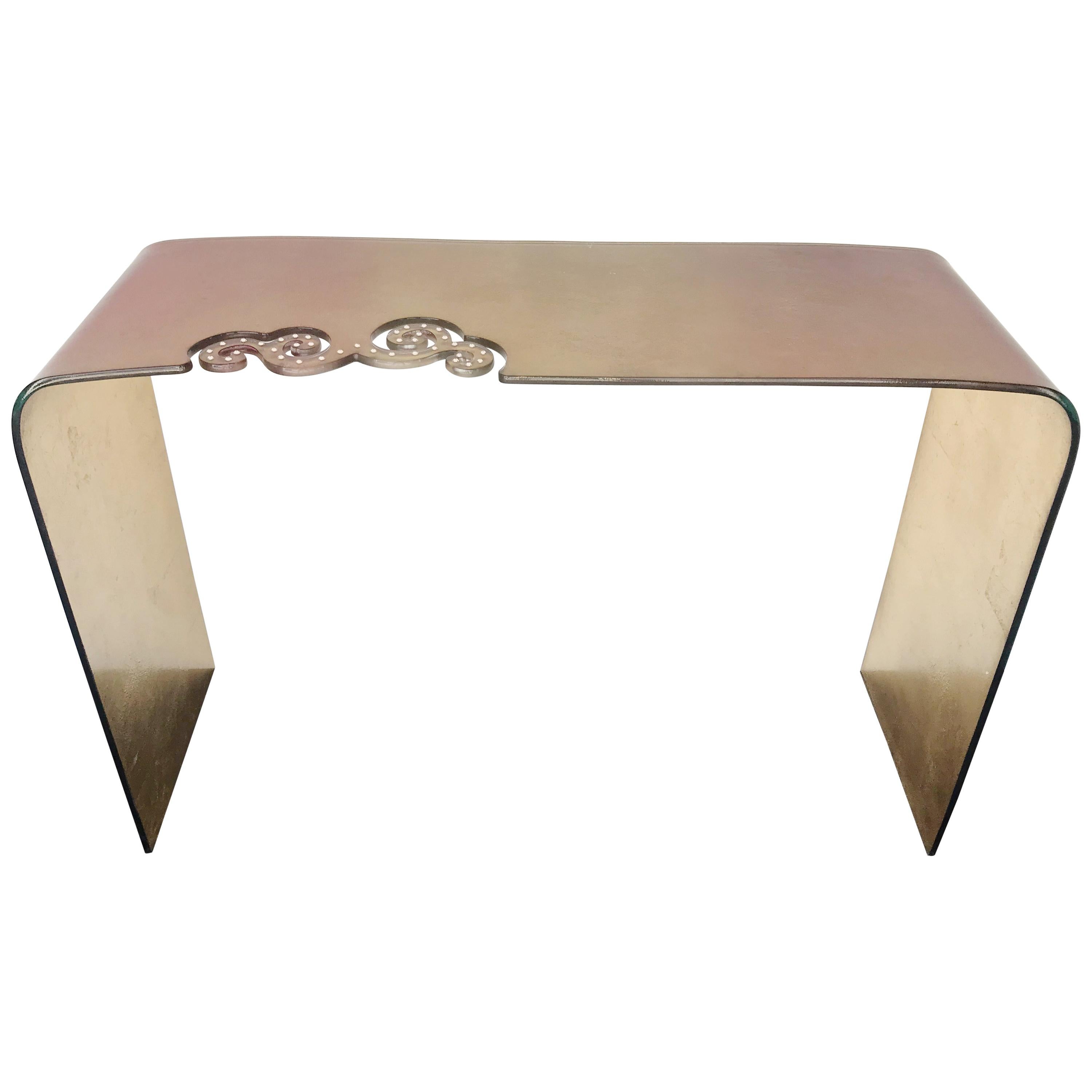 Gold Fuchsia Glass Console Table with Swarovski Crystals FINAL CLEARANCE SALE