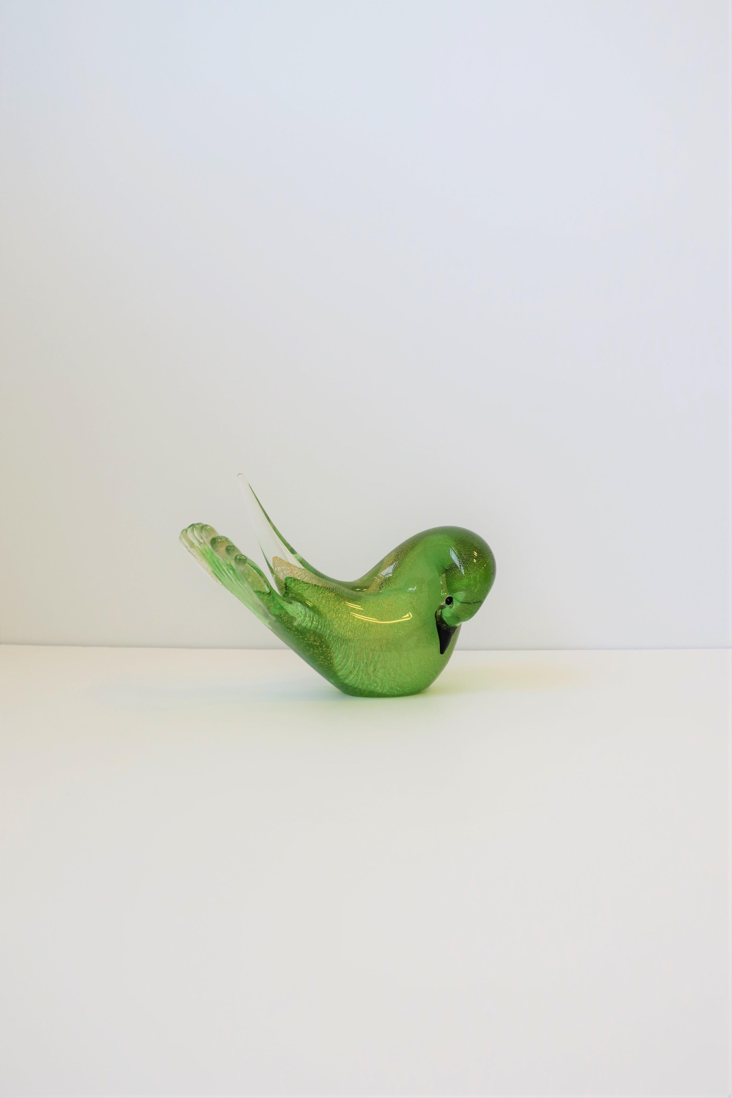 Hand-Crafted Italian Murano Gold and Green Art Glass Bird or Dove Sculpture