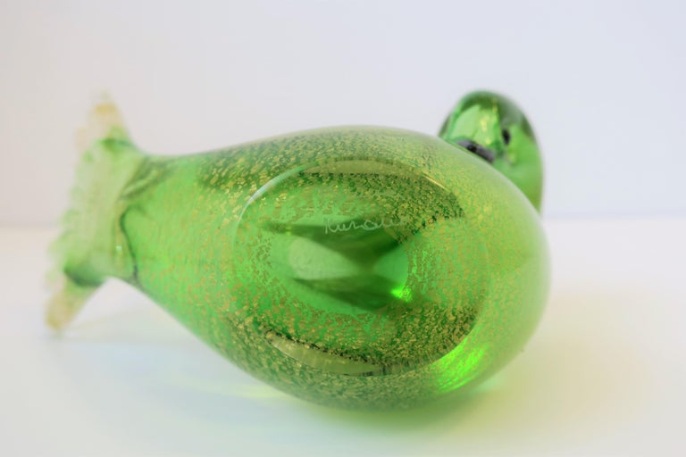 Italian Murano Gold and Green Art Glass Bird or Dove Sculpture For Sale 3