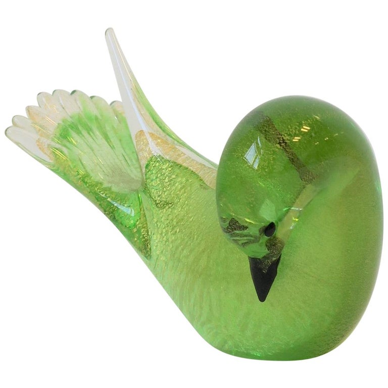 Italian Murano Gold and Green Art Glass Bird or Dove Sculpture For Sale