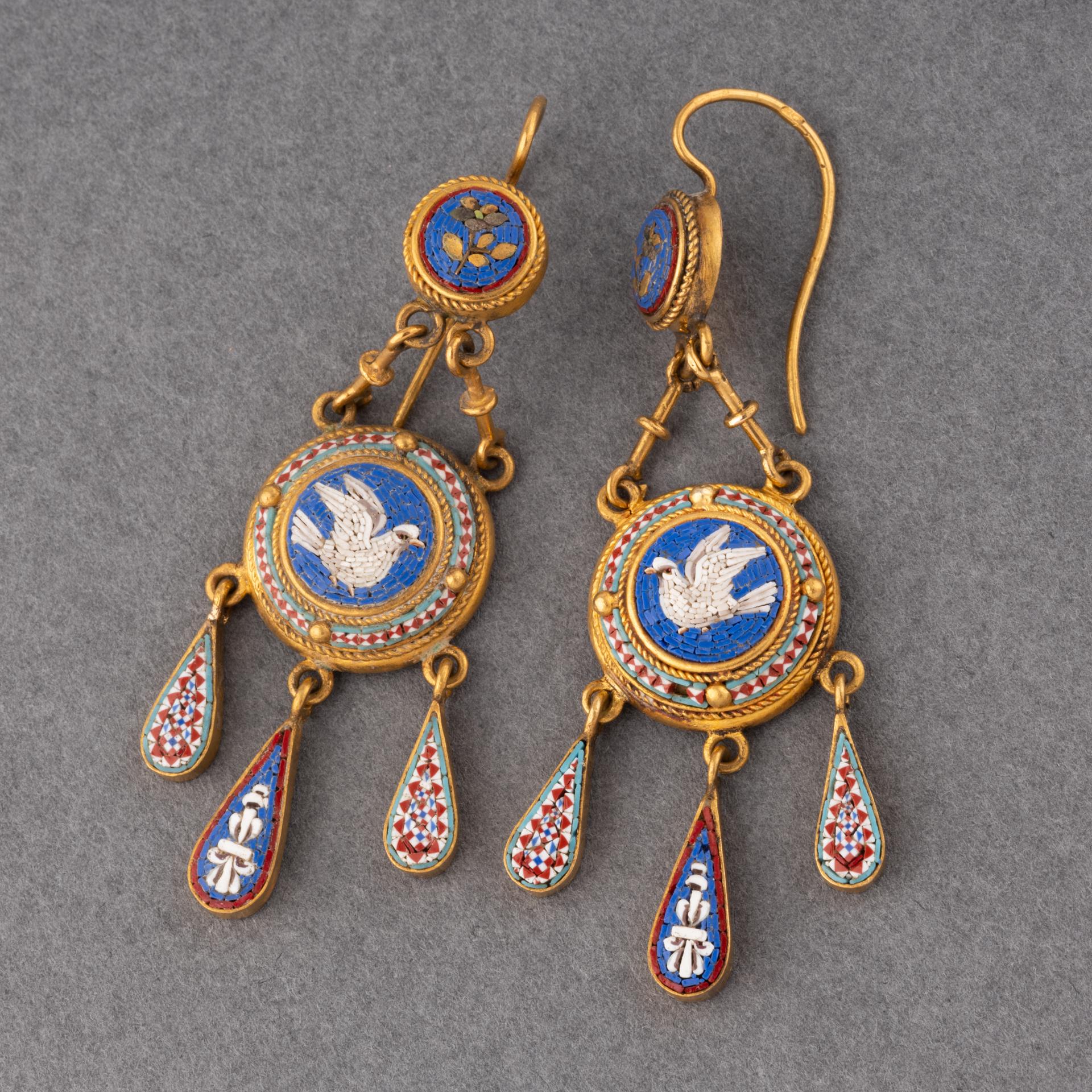 Italian Gold and Micro Mosaïque Antique Earrings In Good Condition For Sale In Saint-Ouen, FR