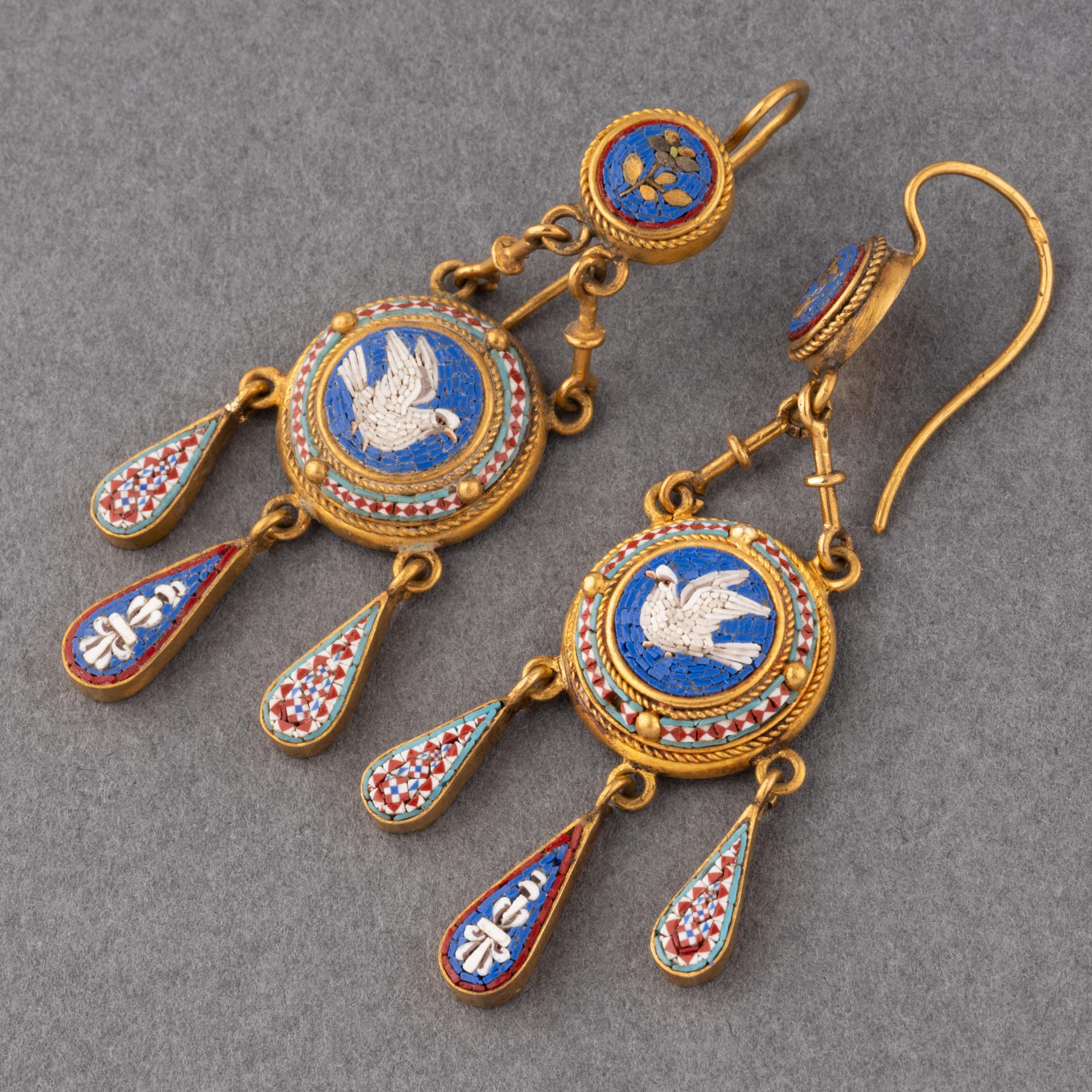 Women's Italian Gold and Micro Mosaïque Antique Earrings For Sale