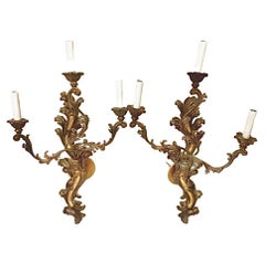 Italian Gold and Silver Gilt Wood Wall Lights / Sconces