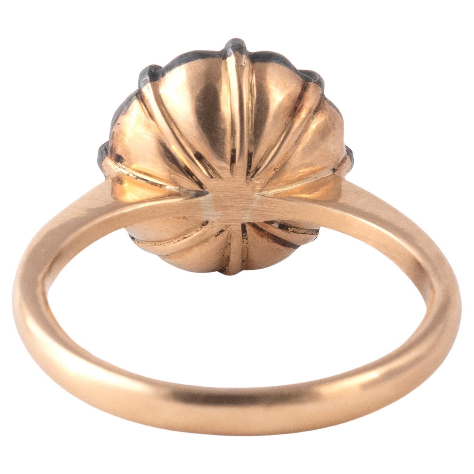 Old European Cut Italian Gold And Silver Single 3ct Old Cut Diamond Stone Ring For Sale
