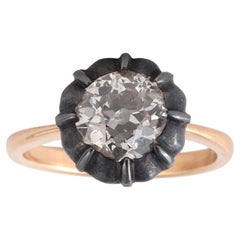 Italian Gold And Silver Single 3ct Old Cut Diamond Stone Ring