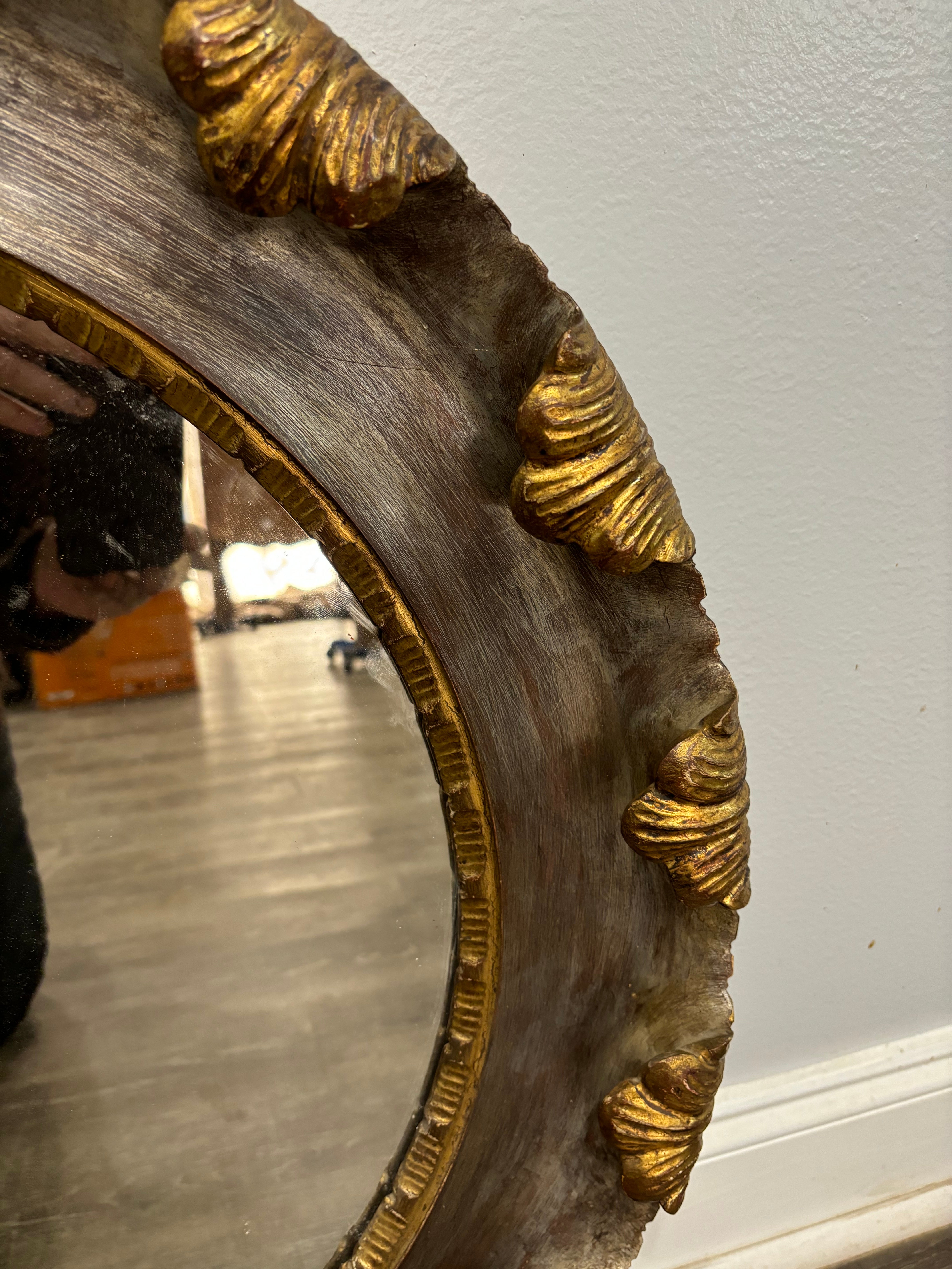 Italienischer Sonnenschliff-Spiegel in Gold und Silber (Vergoldetes Holz) im Angebot