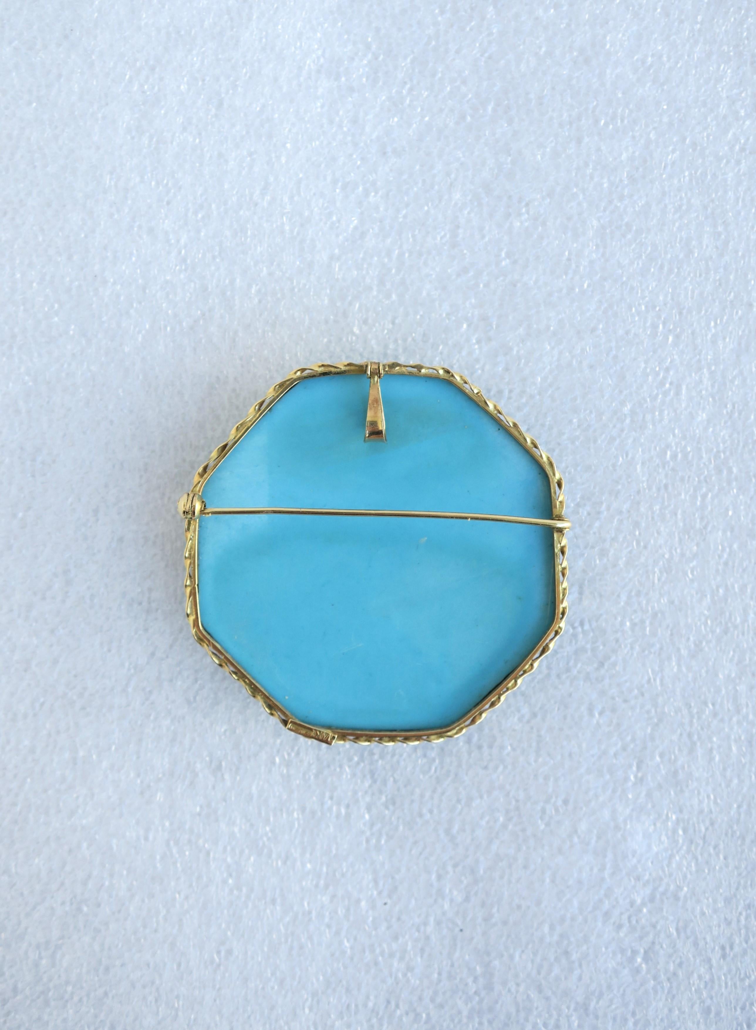 Italian Gold and Turquoise Pendant Necklace and Brooch  For Sale 7