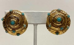 Italian Gold and Turquoise Spiral Sea Shell Earrings